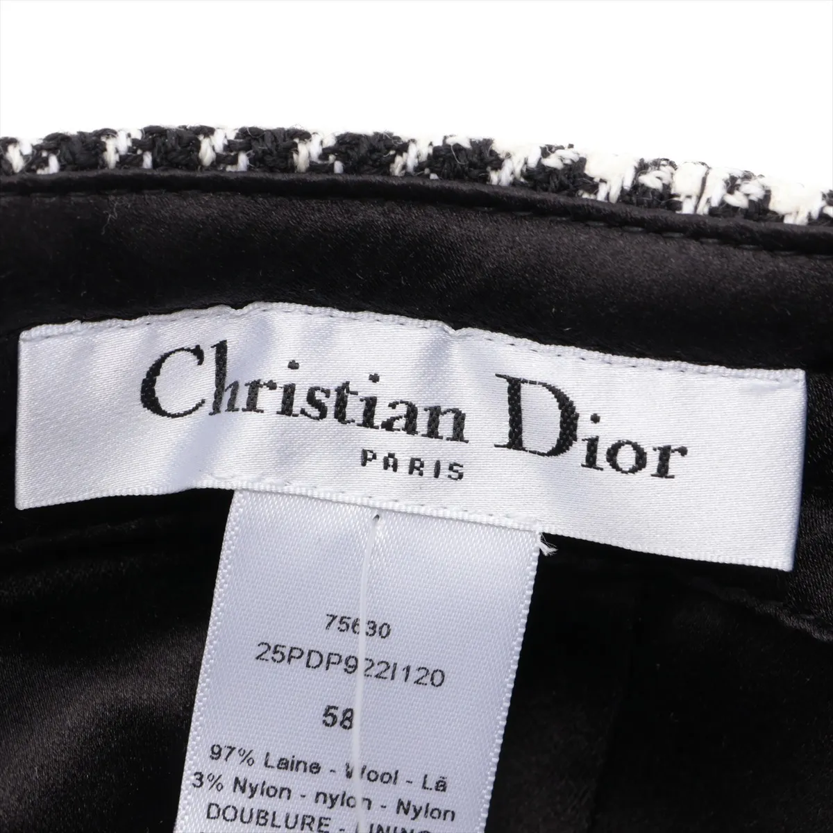 25PDP922I120 Cap, Size 58, Wool x Nylon, Black x White. Shows signs of wear, including — view 5