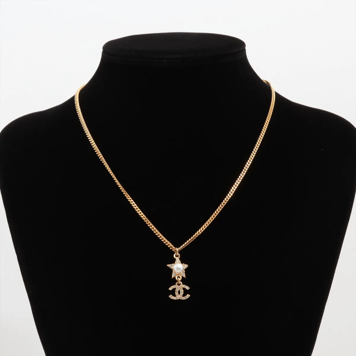 Coco Mark F24C Necklace, GP x Rhinestone x Faux Pearl, Gold, — view 5