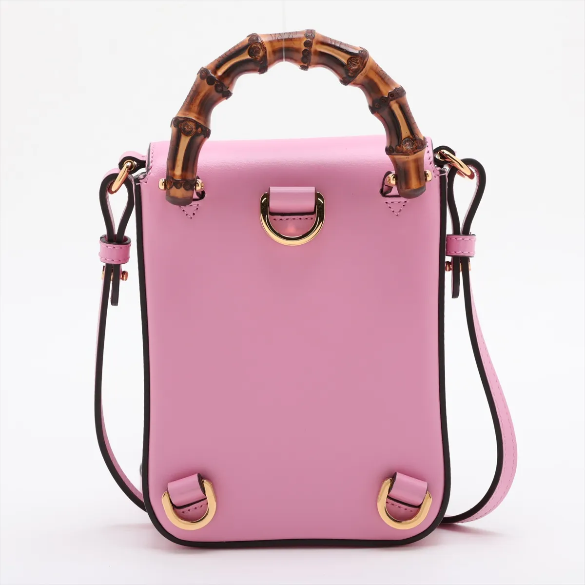 Bamboo Leather Shoulder Bag, Pink, 702106 — view 2