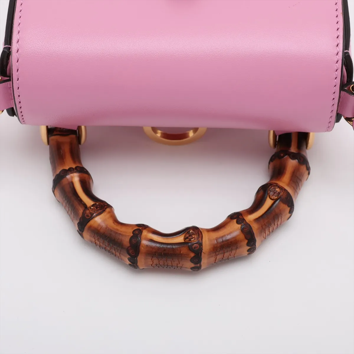 Bamboo Leather Shoulder Bag, Pink, 702106 — view 5