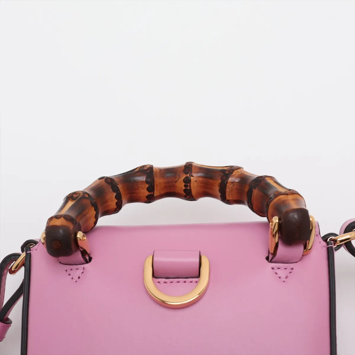 Bamboo Leather Shoulder Bag, Pink, 702106 — view 6