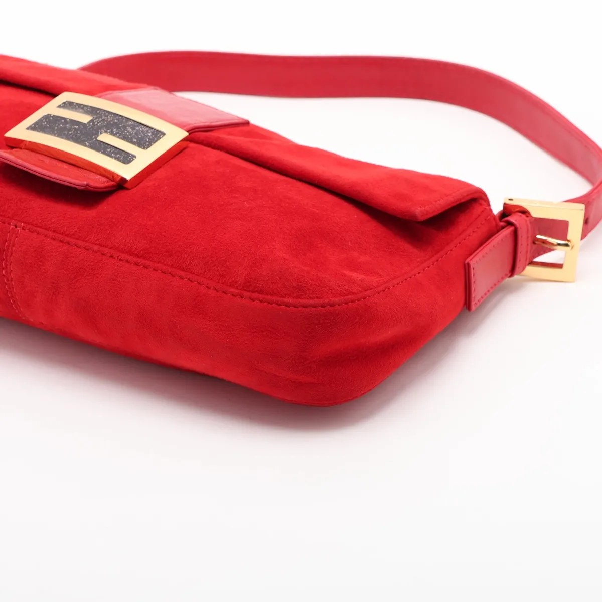 Mamma Bucket Suede x Leather Shoulder Bag, Red — view 3