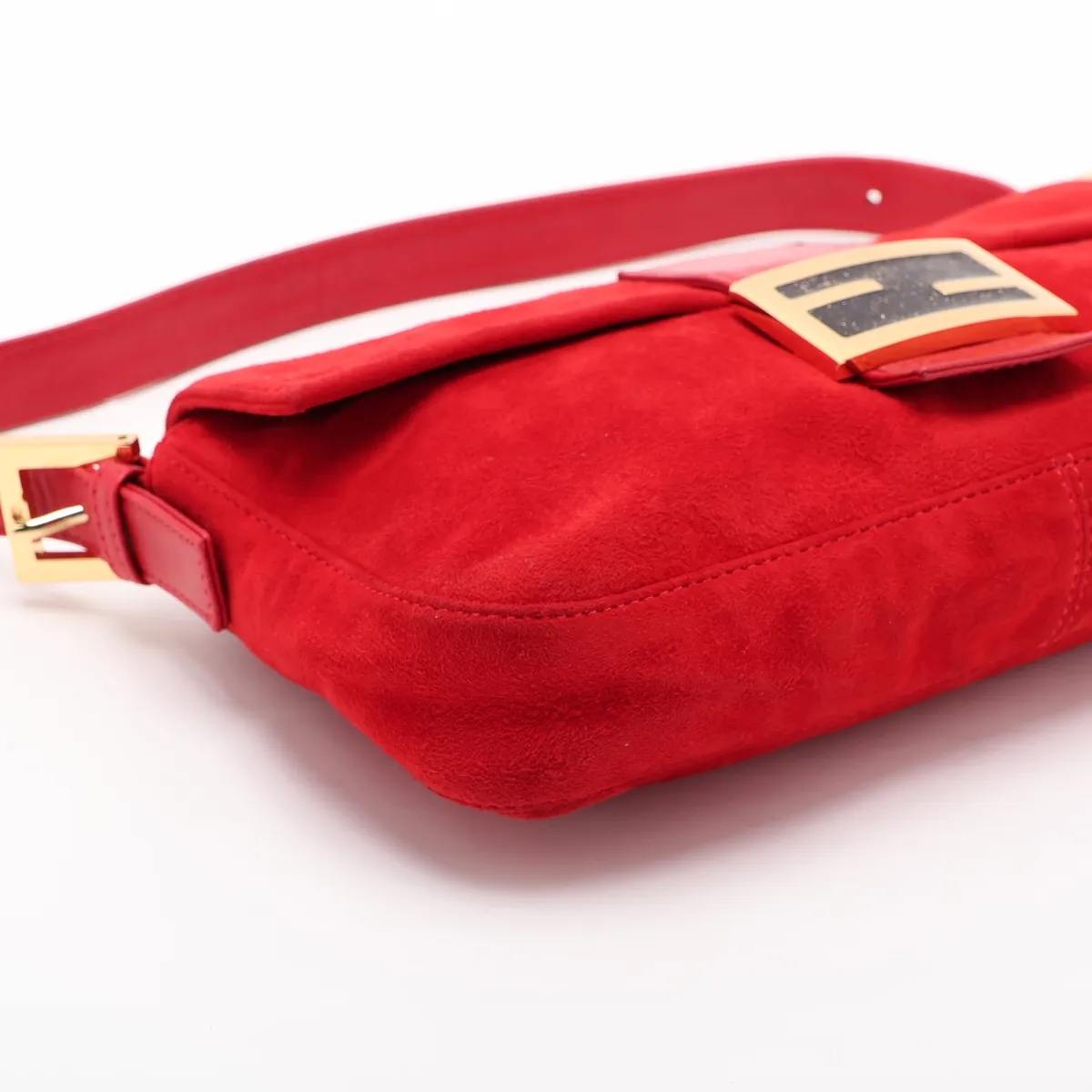 Mamma Bucket Suede x Leather Shoulder Bag, Red — view 4