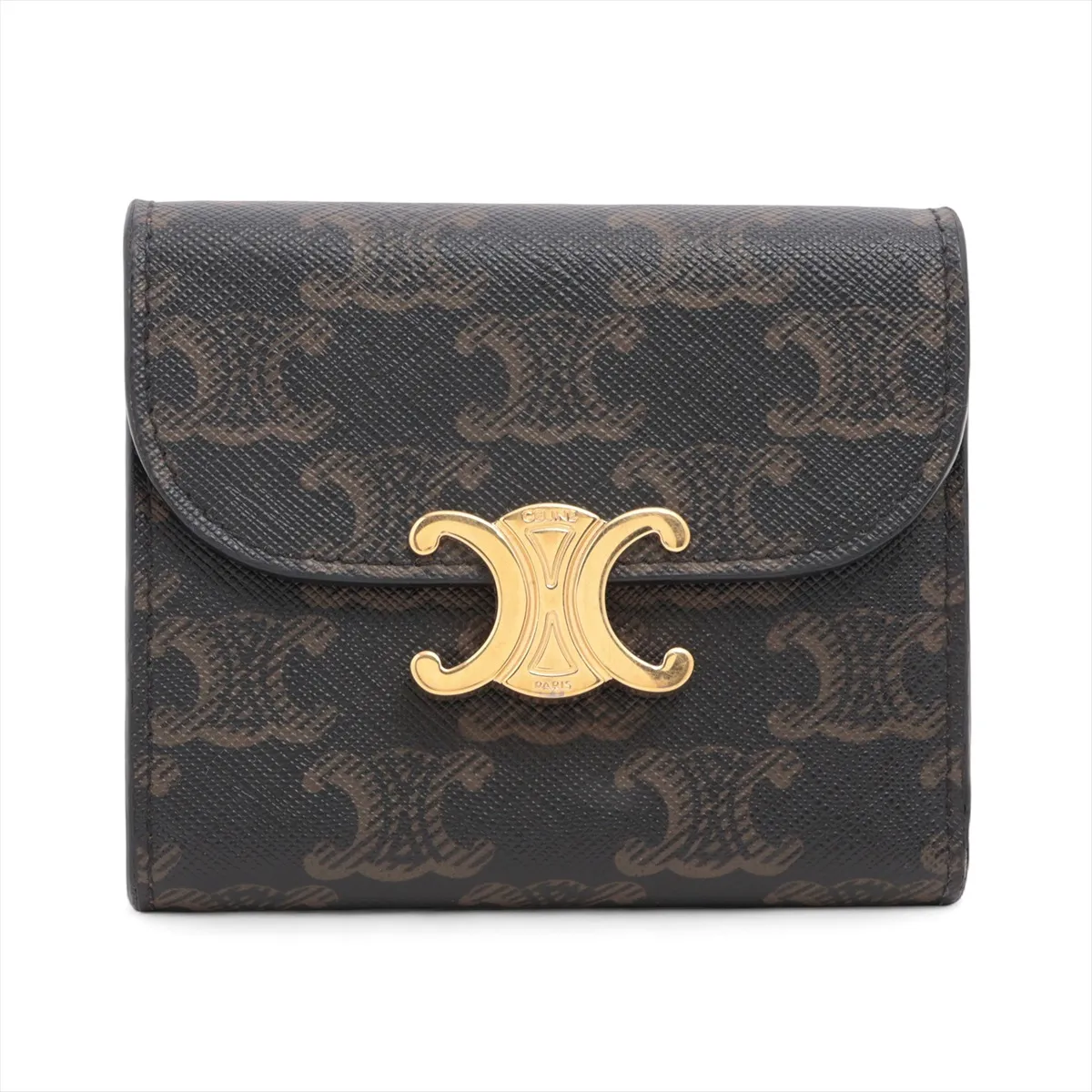 Triomphe Small Flap Wallet, PVC x Leather, Compact Wallet, Brown