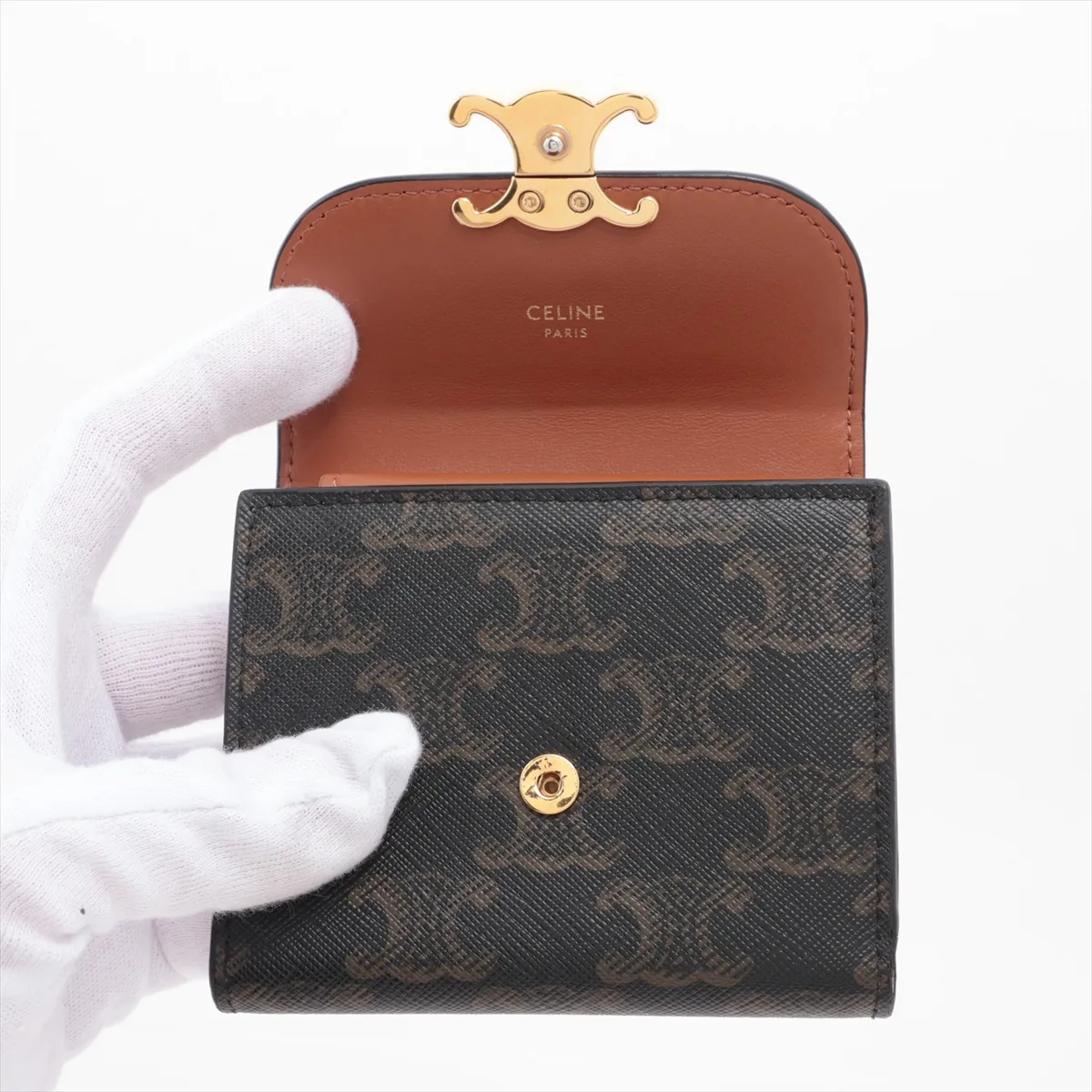 Triomphe Small Flap Wallet, PVC x Leather, Compact Wallet, Brown — view 3