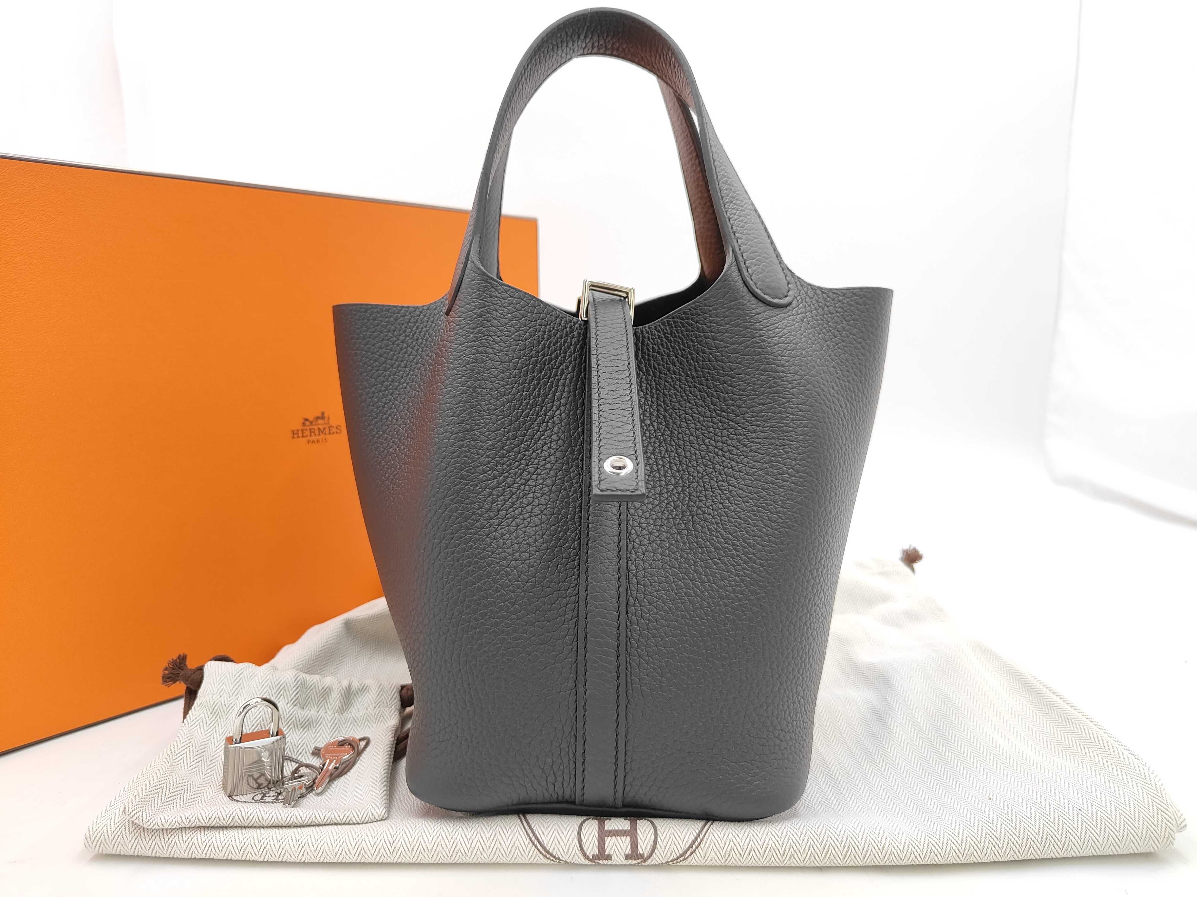 Picotin PM K stamp Noir Silver hardware handbag
