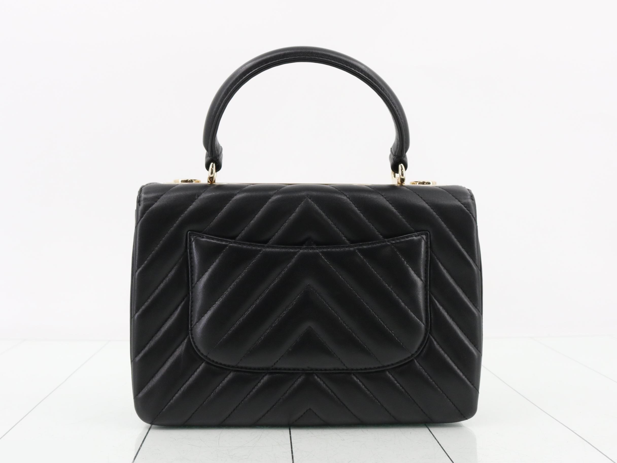 Trendy CC Lambskin V-Stitch 2-Way Handbag, Black — view 2