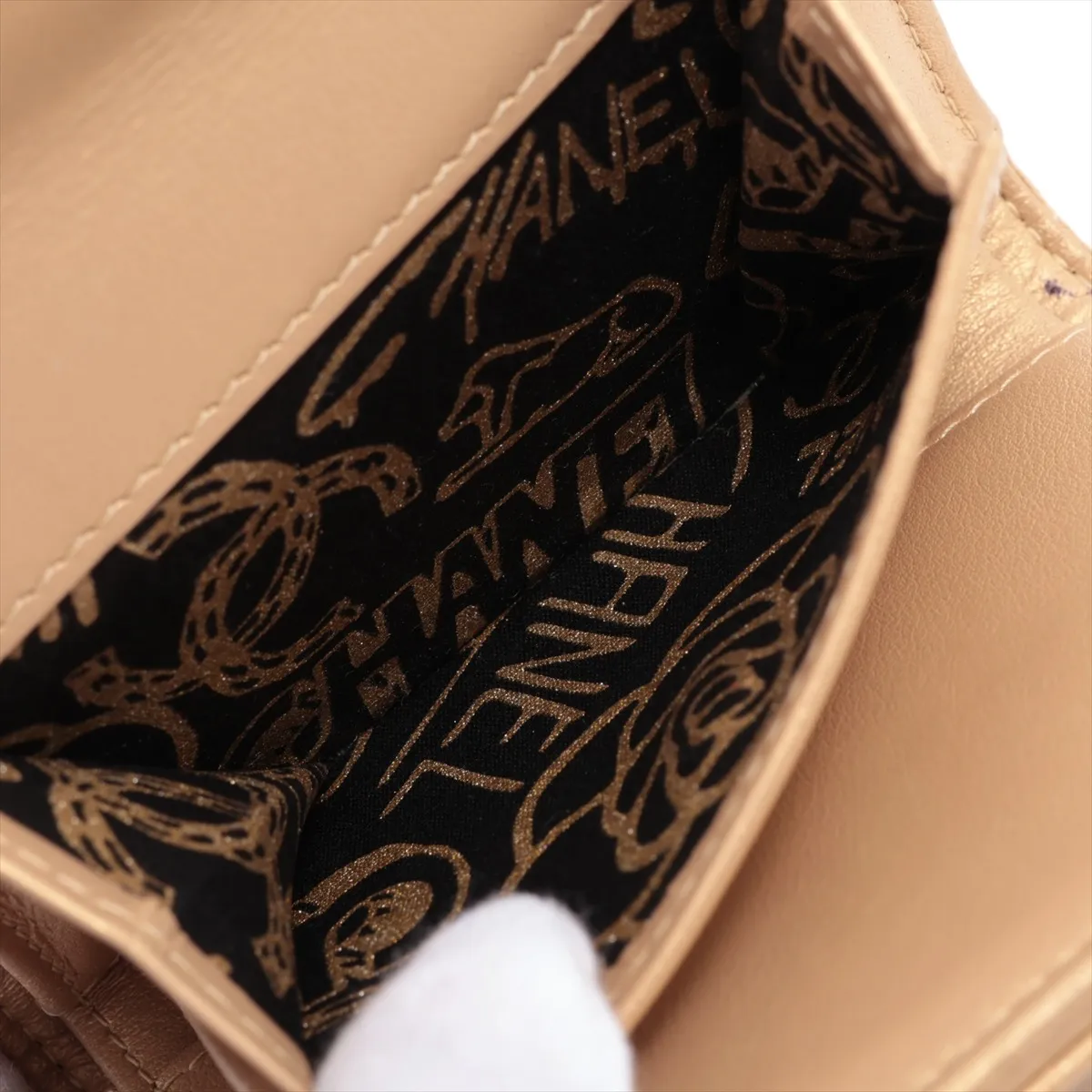 Matelassé Lambskin Compact Wallet, Yellow Gold, Gold Hardware — view 7