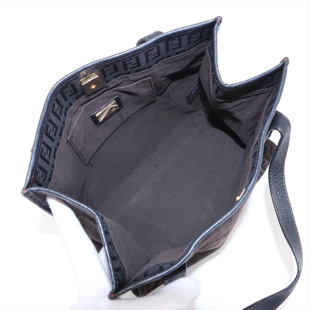 Zucchino Canvas x Leather Handbag Black 8BH152 — view 7