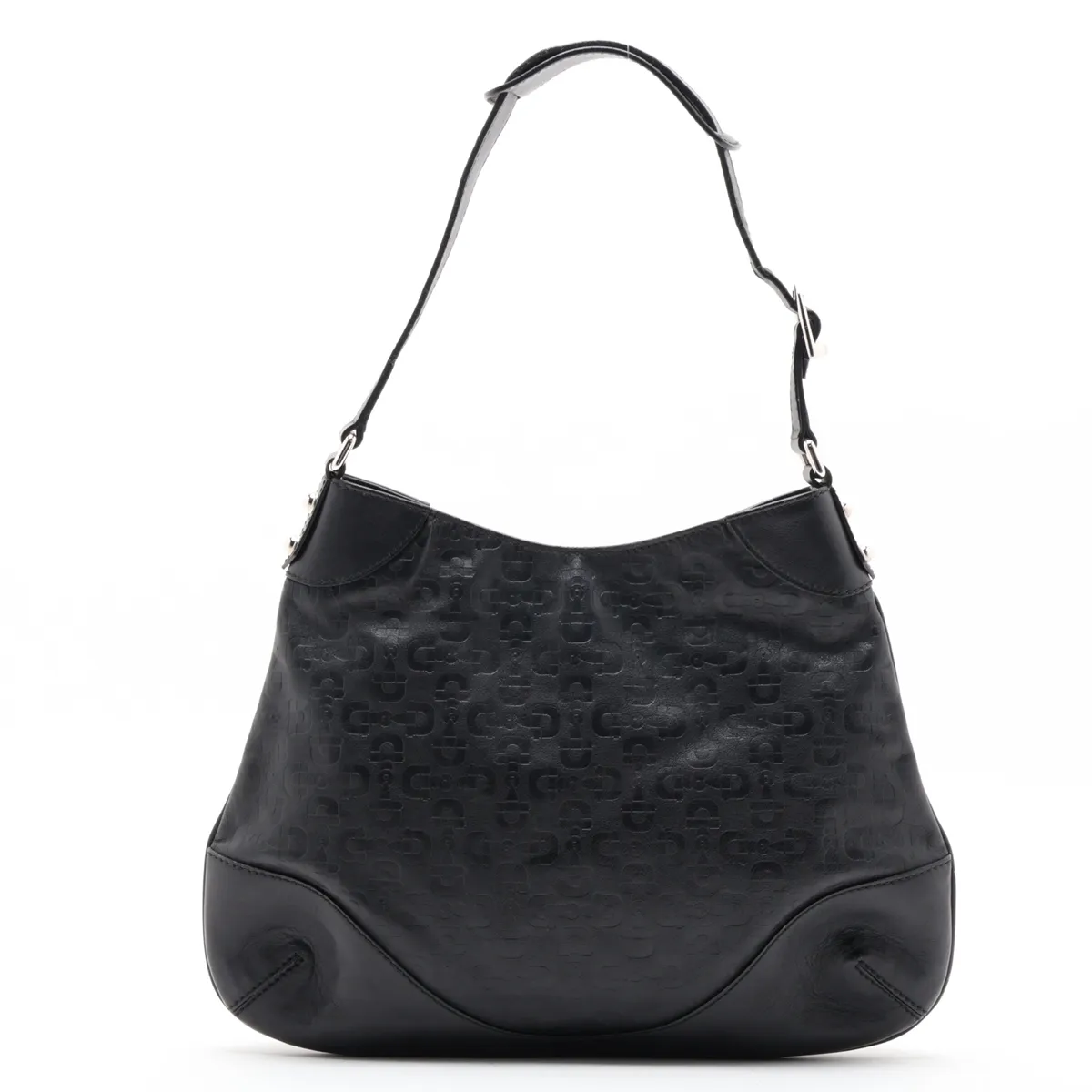 Horsebit Leather Shoulder Bag, Black, 272386 (Outlet) — view 2