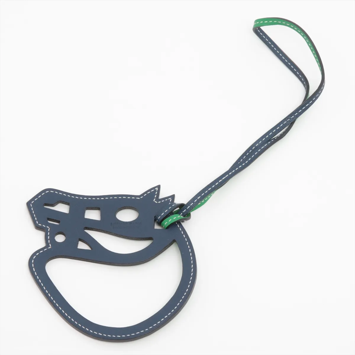 Paddock Cheval charm, Swift leather, navy x green. Shows signs of wear, — view 2