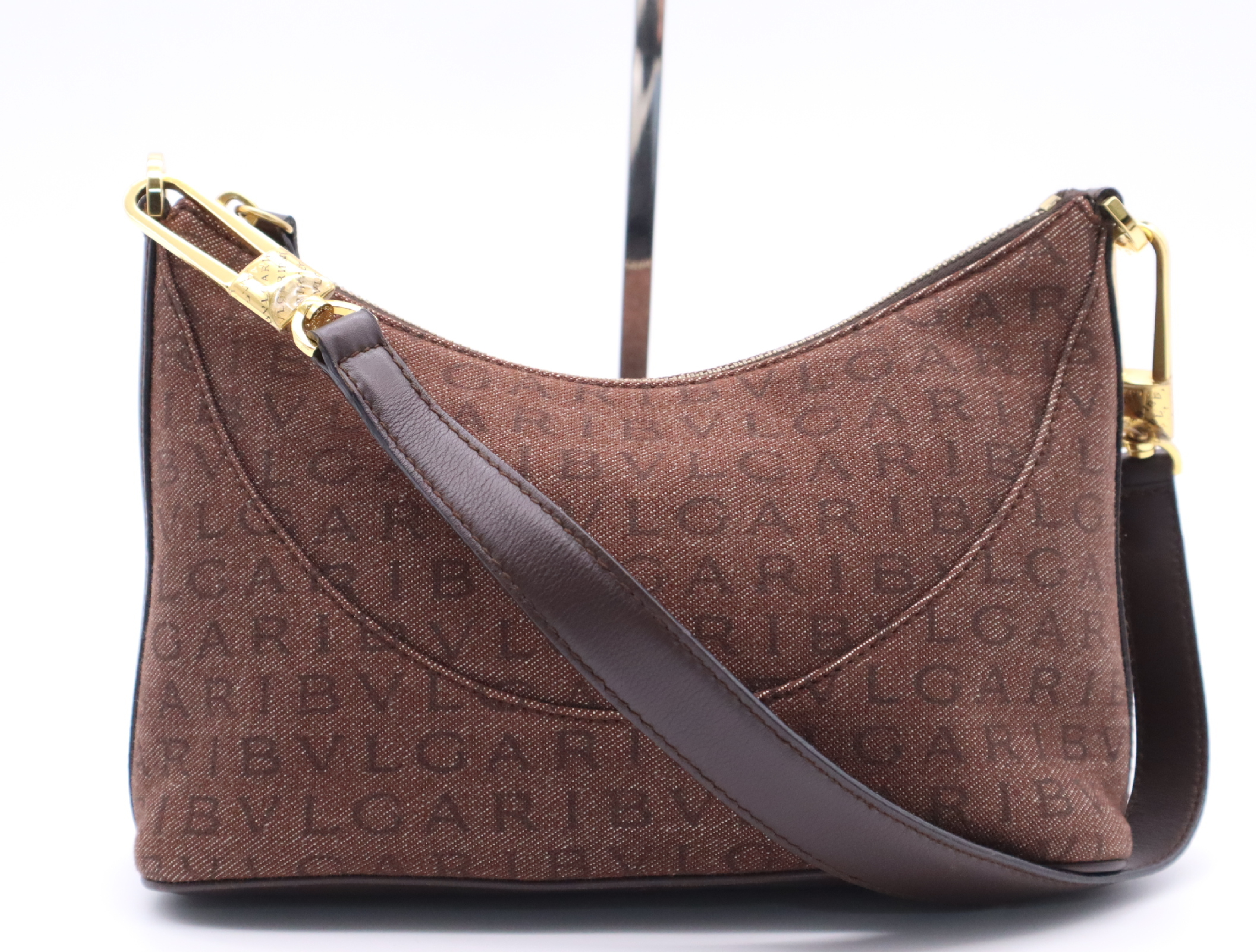 Canvas/Leather Logo Mania One-Shoulder Bag, Brown, Gold Hardware, Shoulder Bag — view 2