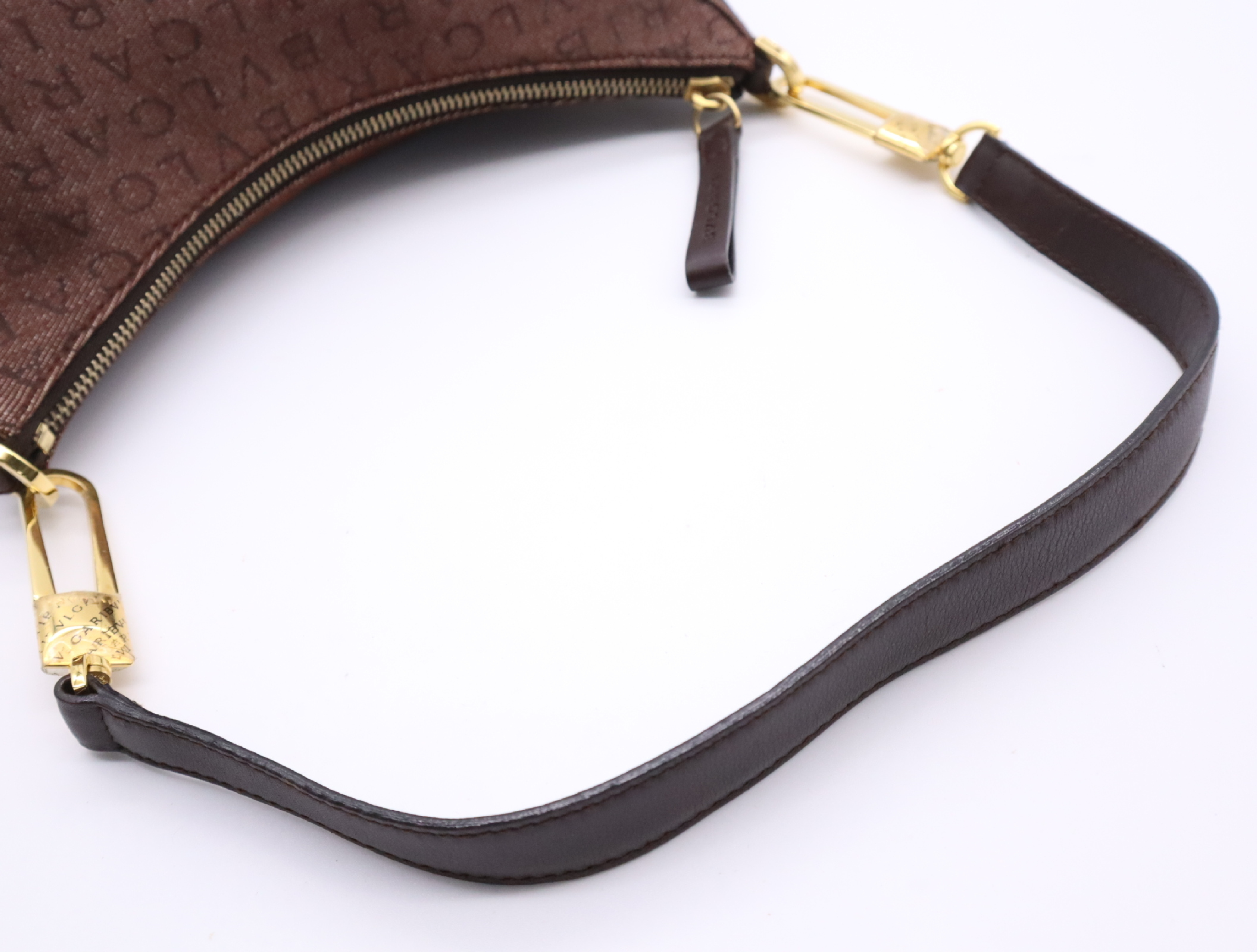 Canvas/Leather Logo Mania One-Shoulder Bag, Brown, Gold Hardware, Shoulder Bag — view 10