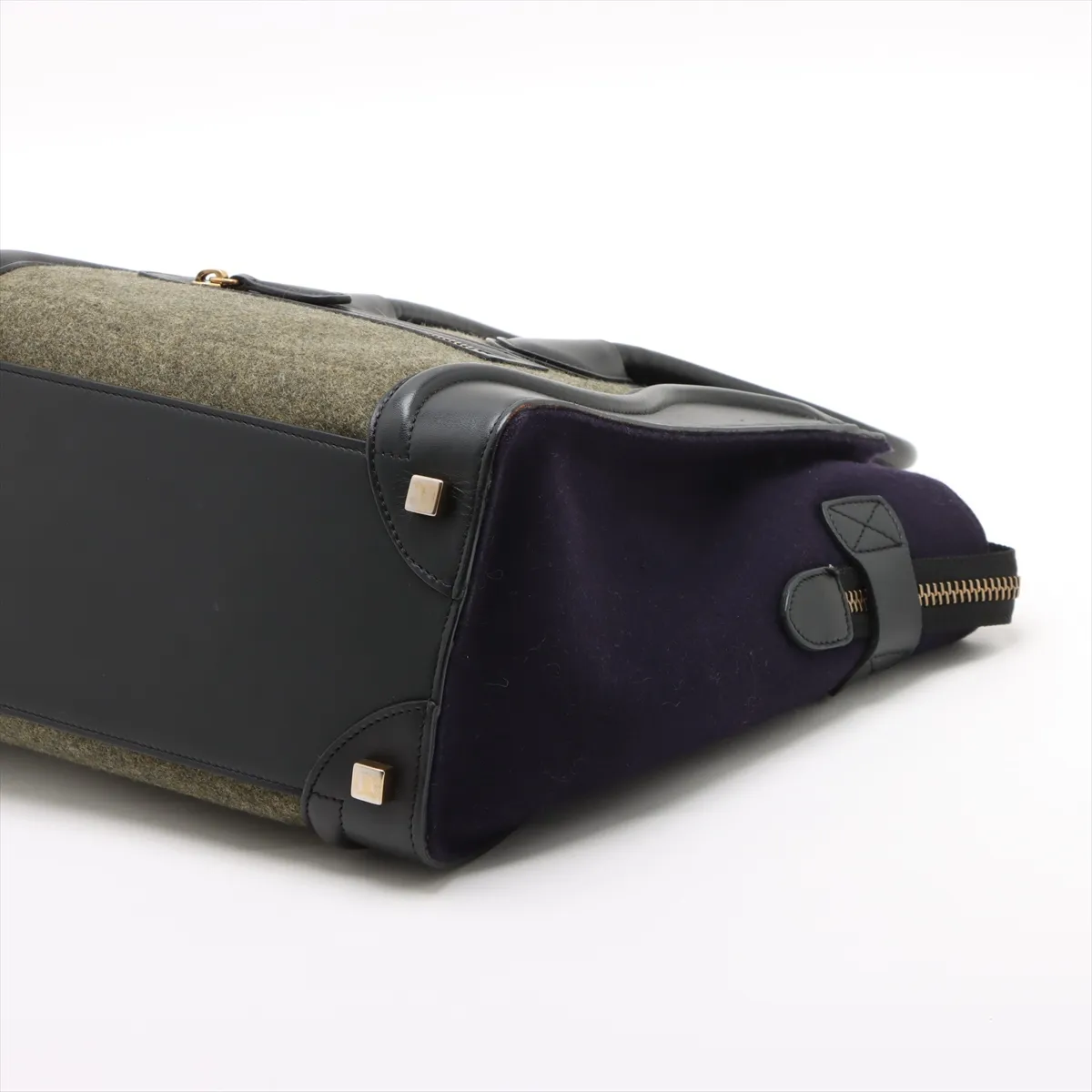 Luggage Micro Shopper Leather x Felt Handbag Black x Green — view 3