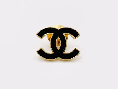 Coco Mark Pin Brooch 02A Enamel Black x Gold Brooch