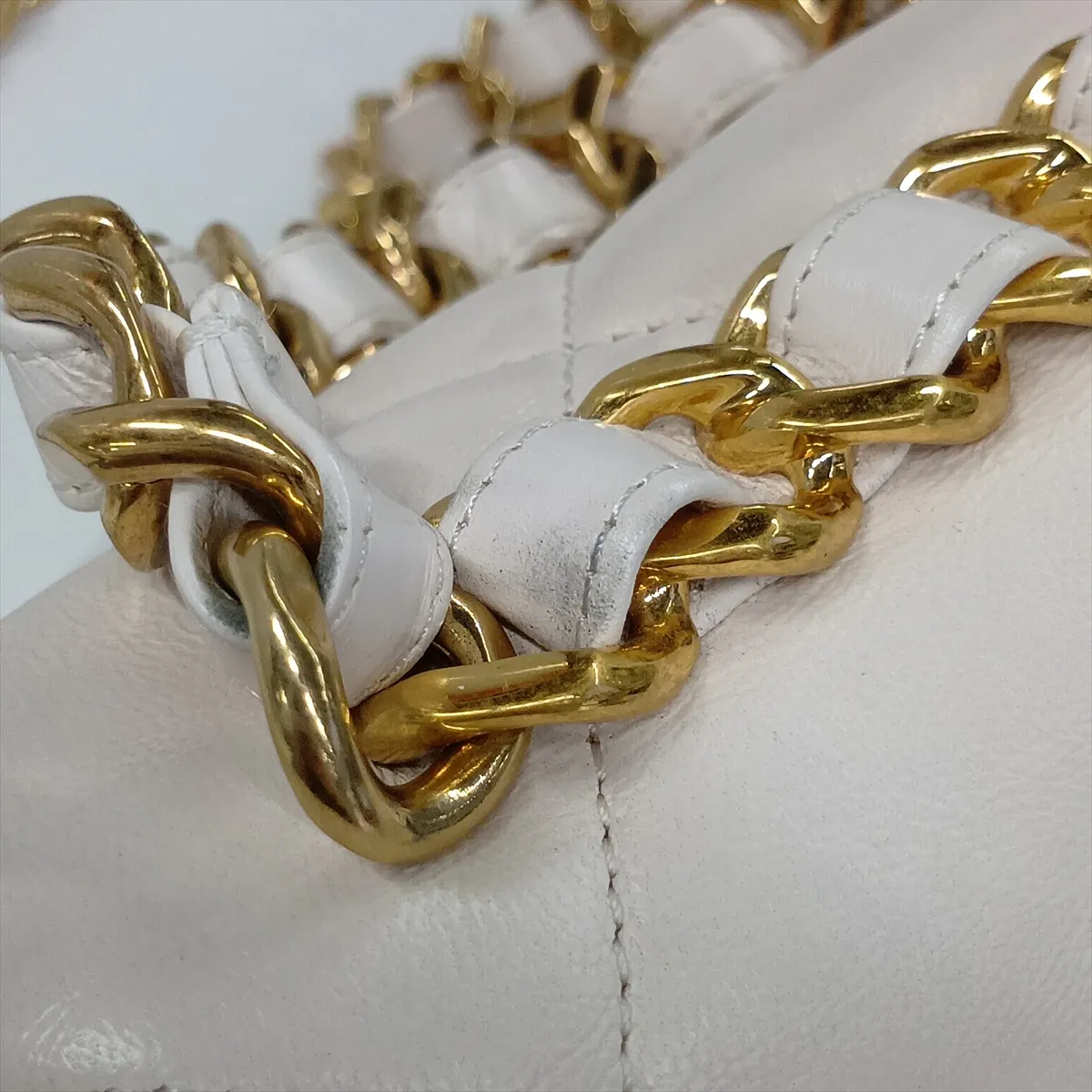 Matelassé Leather 2-Way Handbag, White with Gold Hardware, TT6K591C, Random Plate — view 13