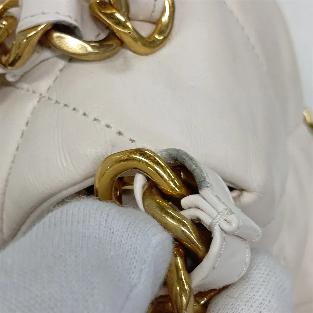Matelassé Leather 2-Way Handbag, White with Gold Hardware, TT6K591C, Random Plate — view 14