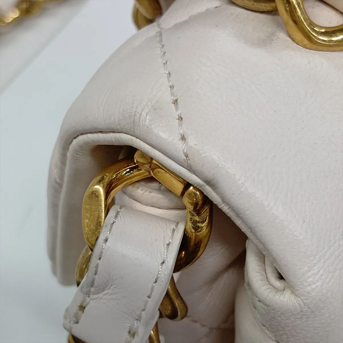 Matelassé Leather 2-Way Handbag, White with Gold Hardware, TT6K591C, Random Plate — view 15