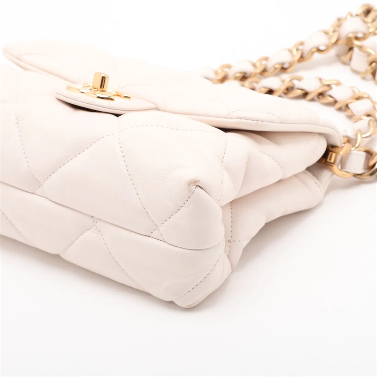 Matelassé Leather 2-Way Handbag, White with Gold Hardware, TT6K591C, Random Plate — view 3