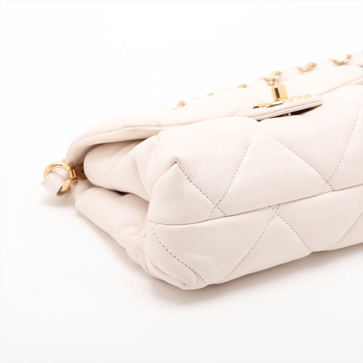 Matelassé Leather 2-Way Handbag, White with Gold Hardware, TT6K591C, Random Plate — view 4