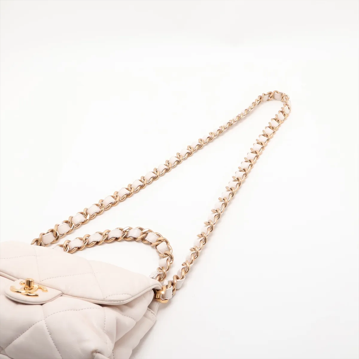 Matelassé Leather 2-Way Handbag, White with Gold Hardware, TT6K591C, Random Plate — view 5