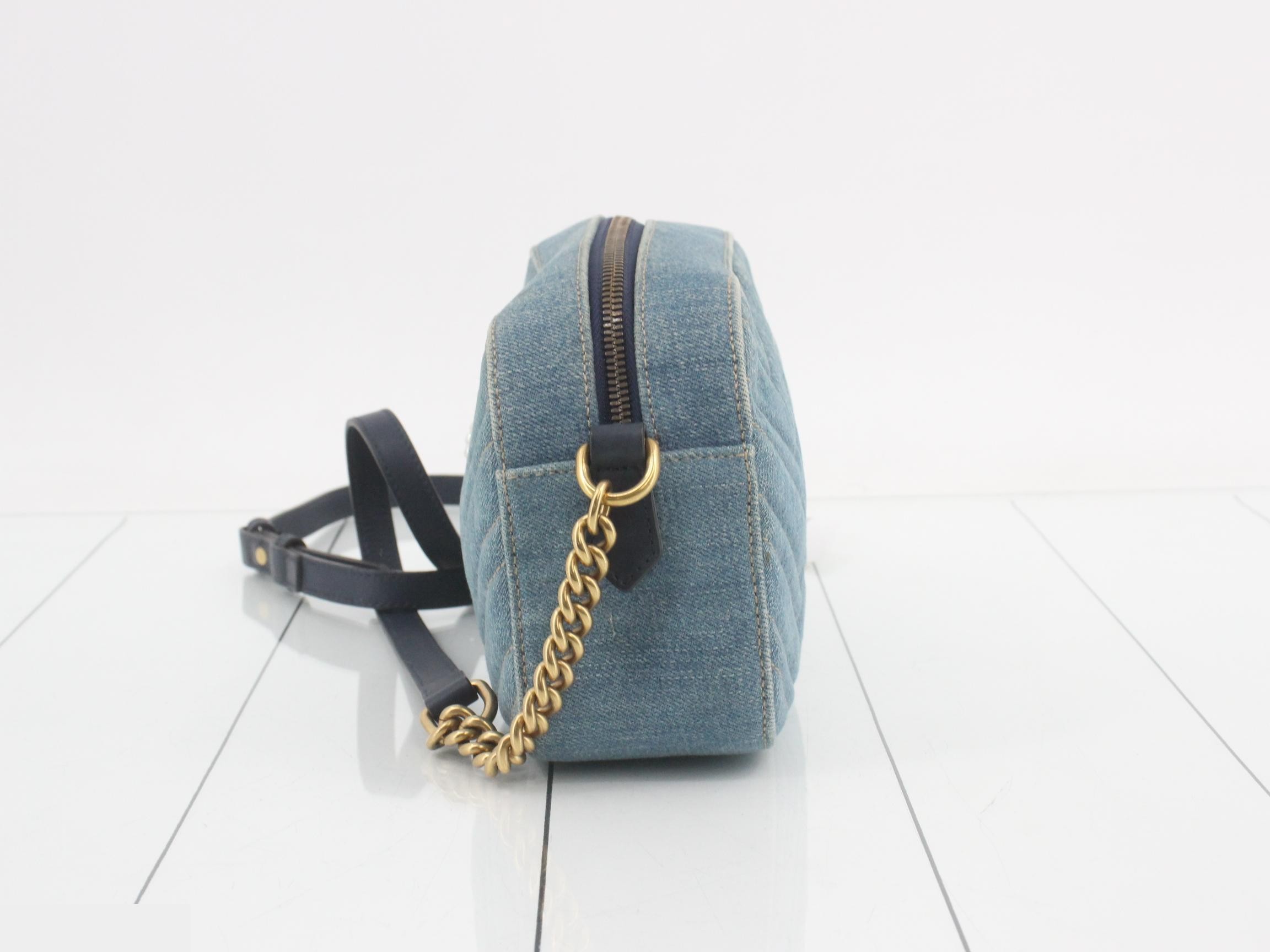 GG Marmont Denim Chain Shoulder Bag — view 3
