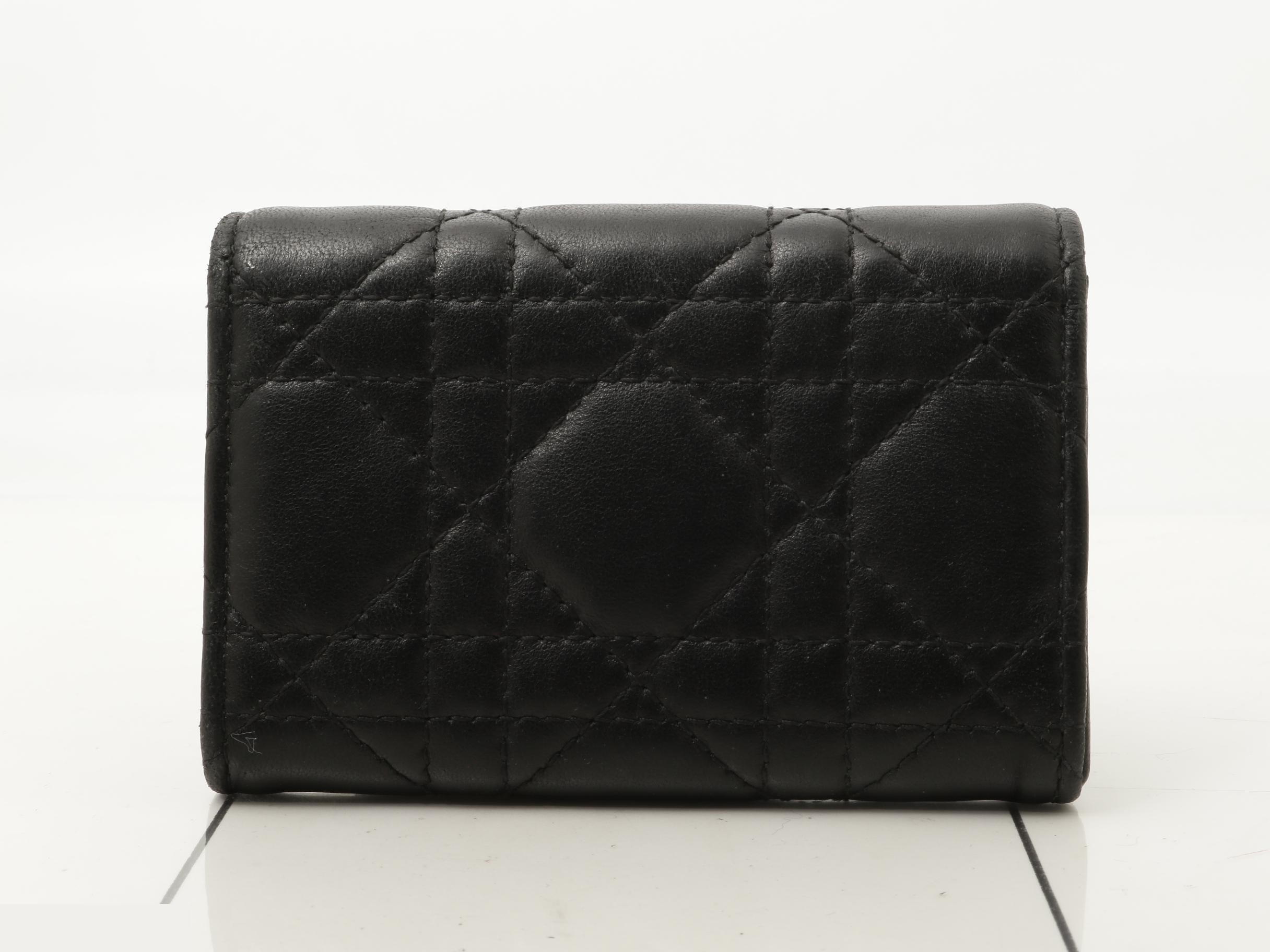 CD logo pearl quilted leather compact wallet, black — view 2