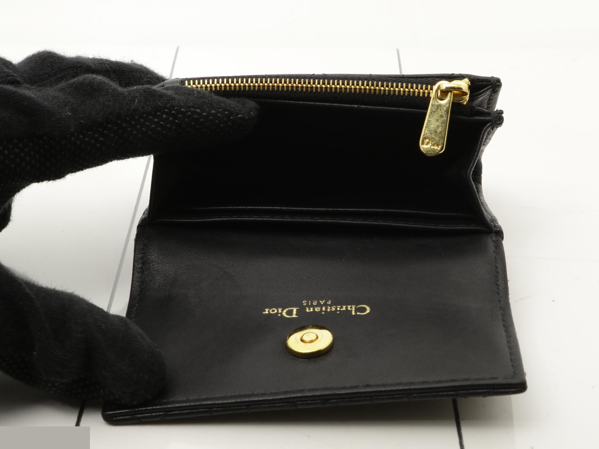 CD logo pearl quilted leather compact wallet, black — view 4