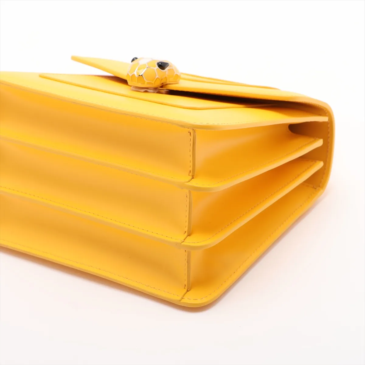 Serpenti Leather 2-Way Handbag, Yellow, with Mirror — view 3