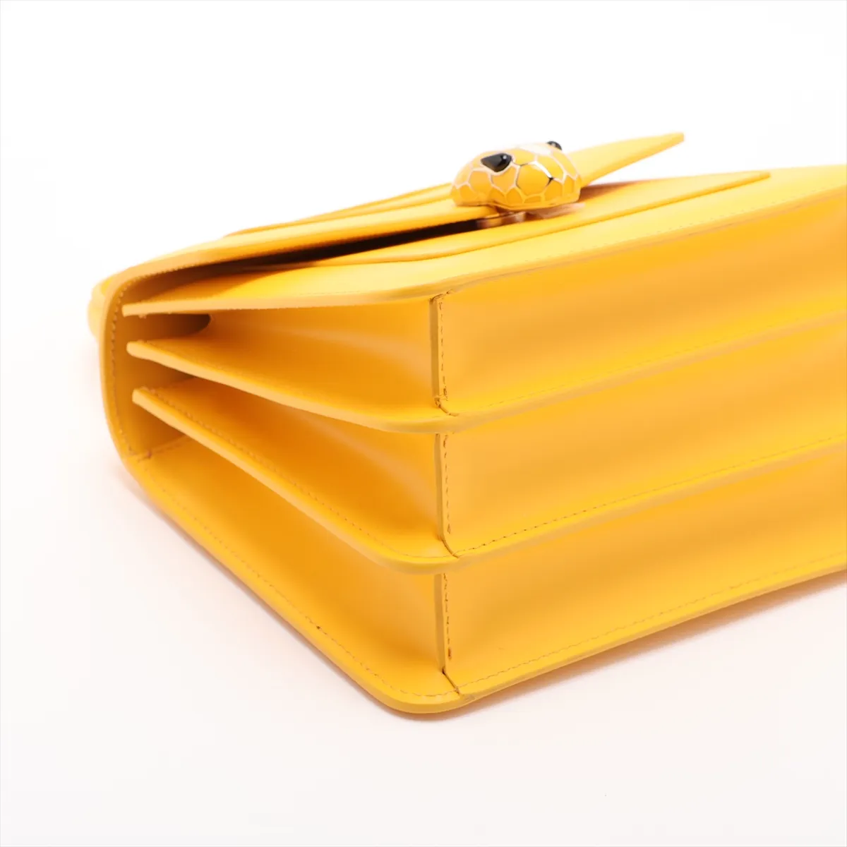 Serpenti Leather 2-Way Handbag, Yellow, with Mirror — view 4