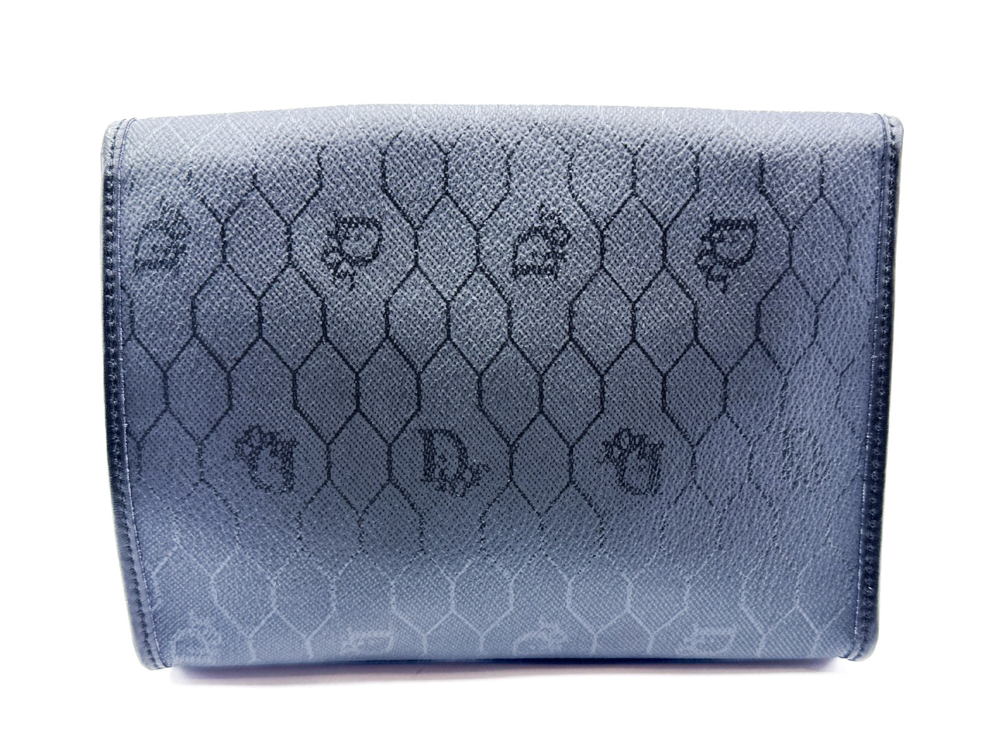 honeycomb pattern gold hardware vintage leather pouch — view 2