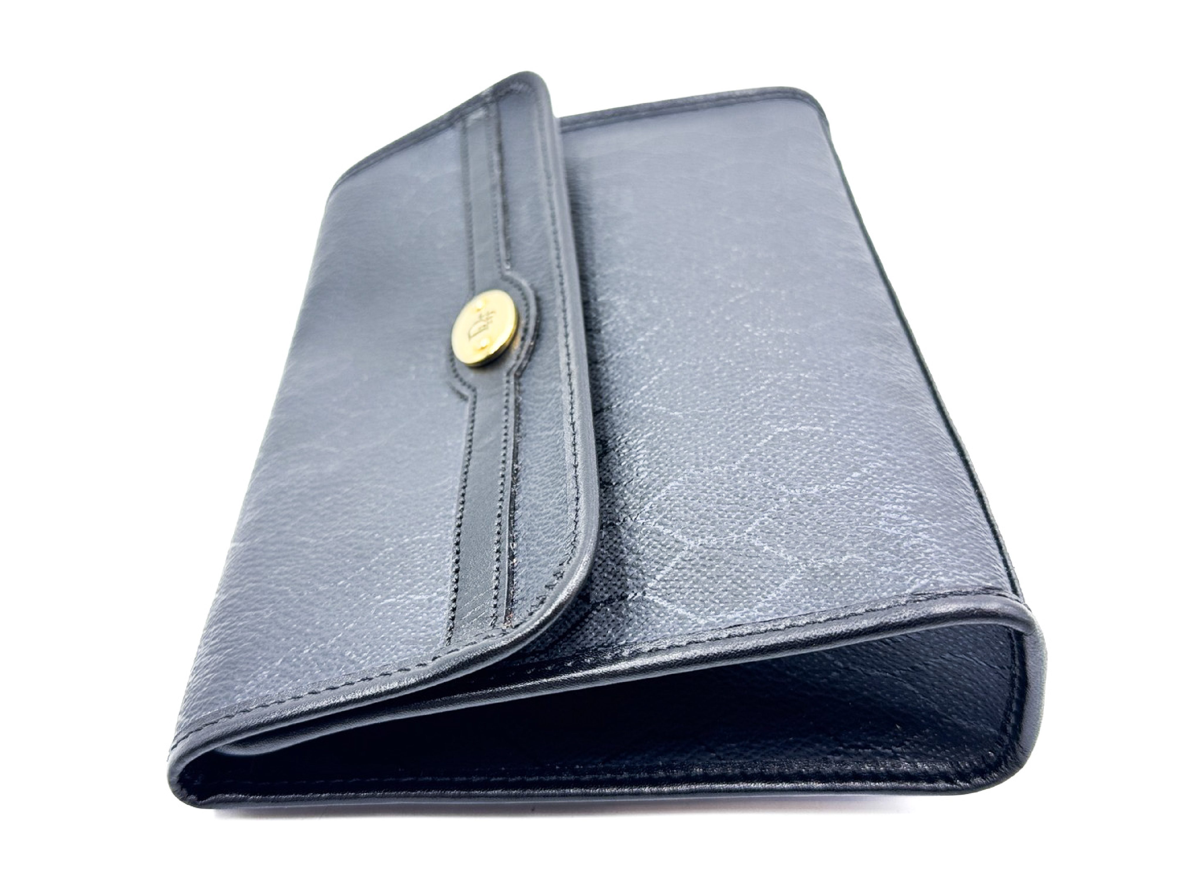 honeycomb pattern gold hardware vintage leather pouch — view 3