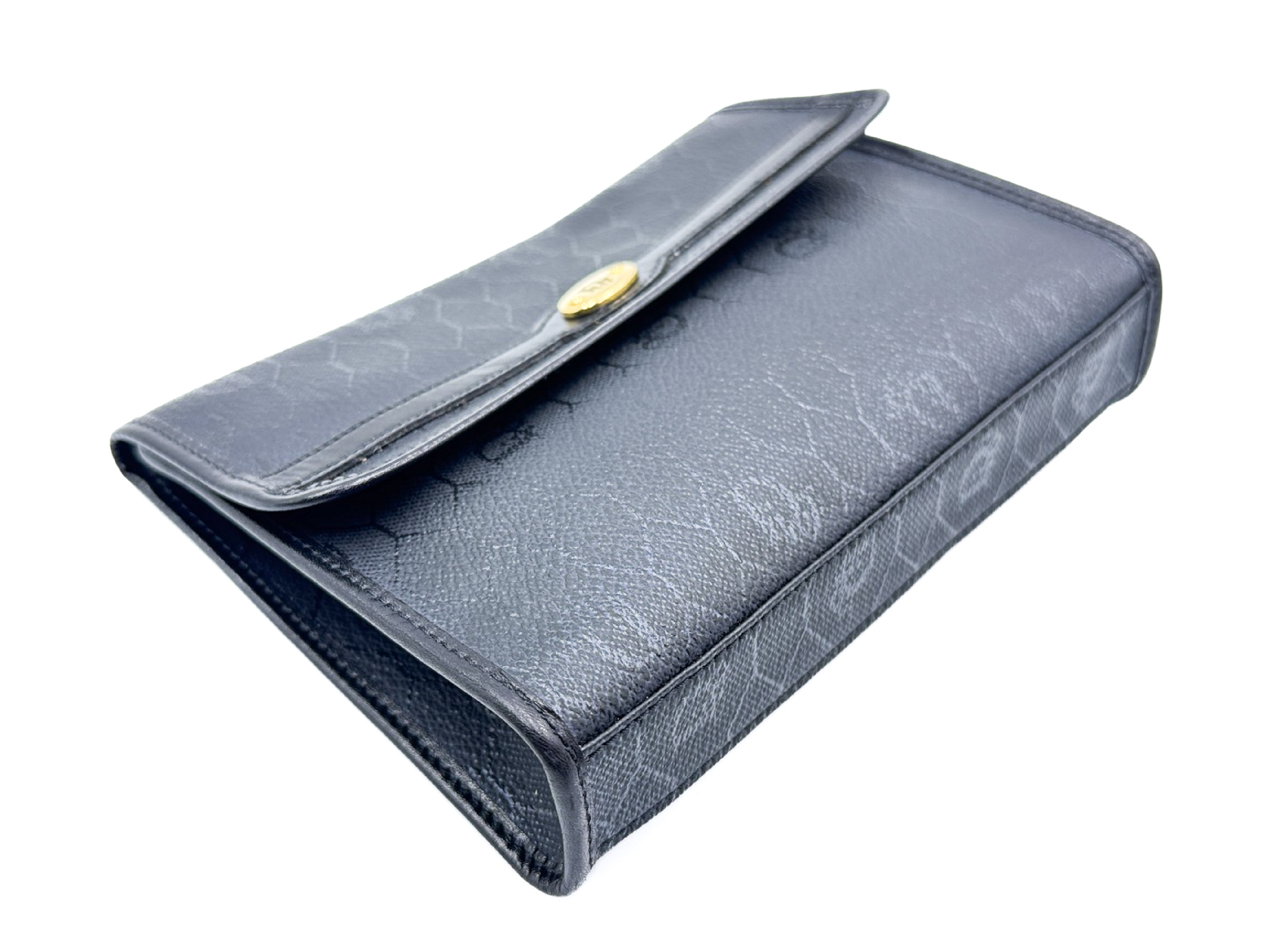 honeycomb pattern gold hardware vintage leather pouch — view 5
