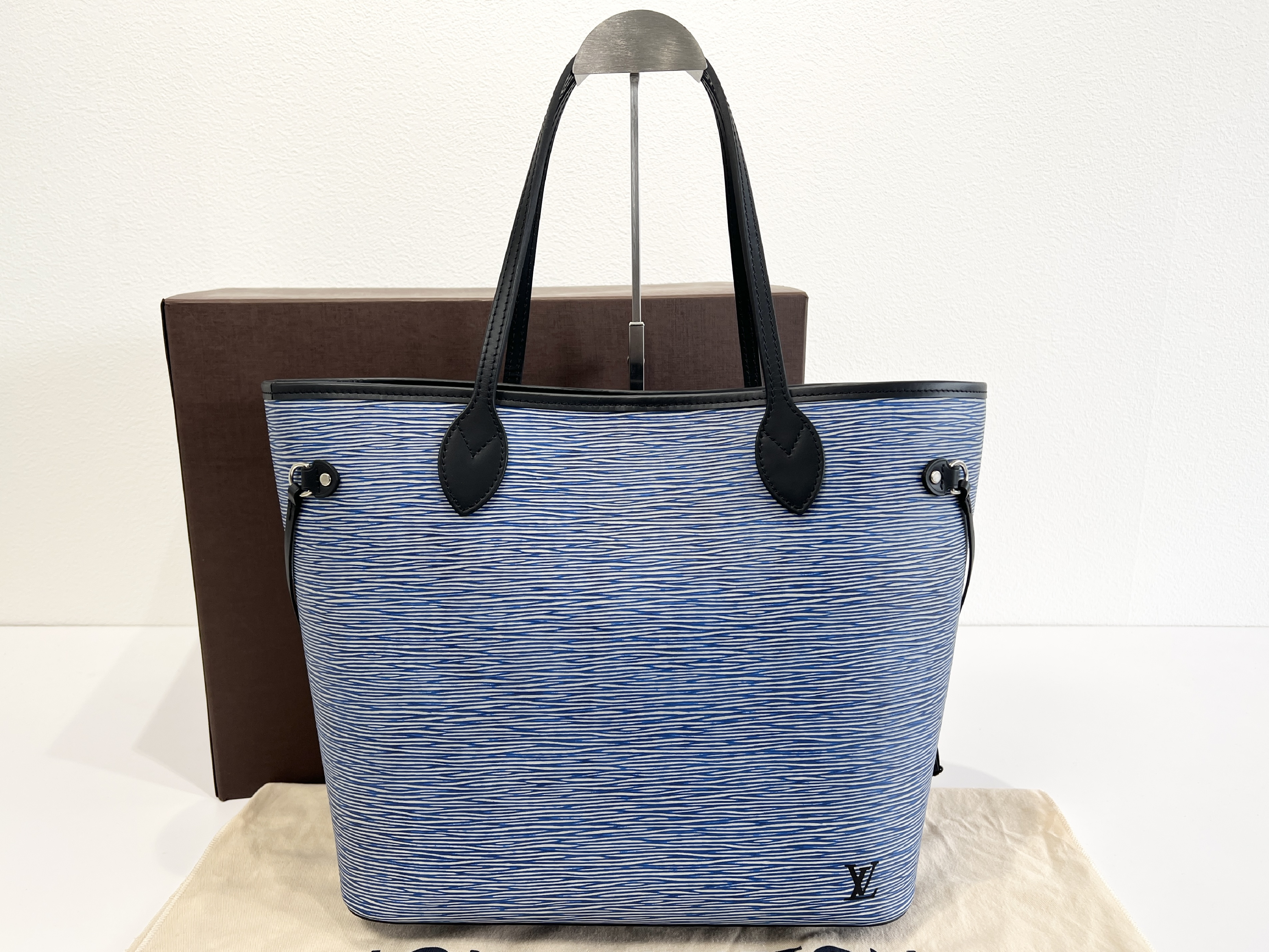 Epi Neverfull MM Leather Denim Blue Shoulder Bag Tote Bag