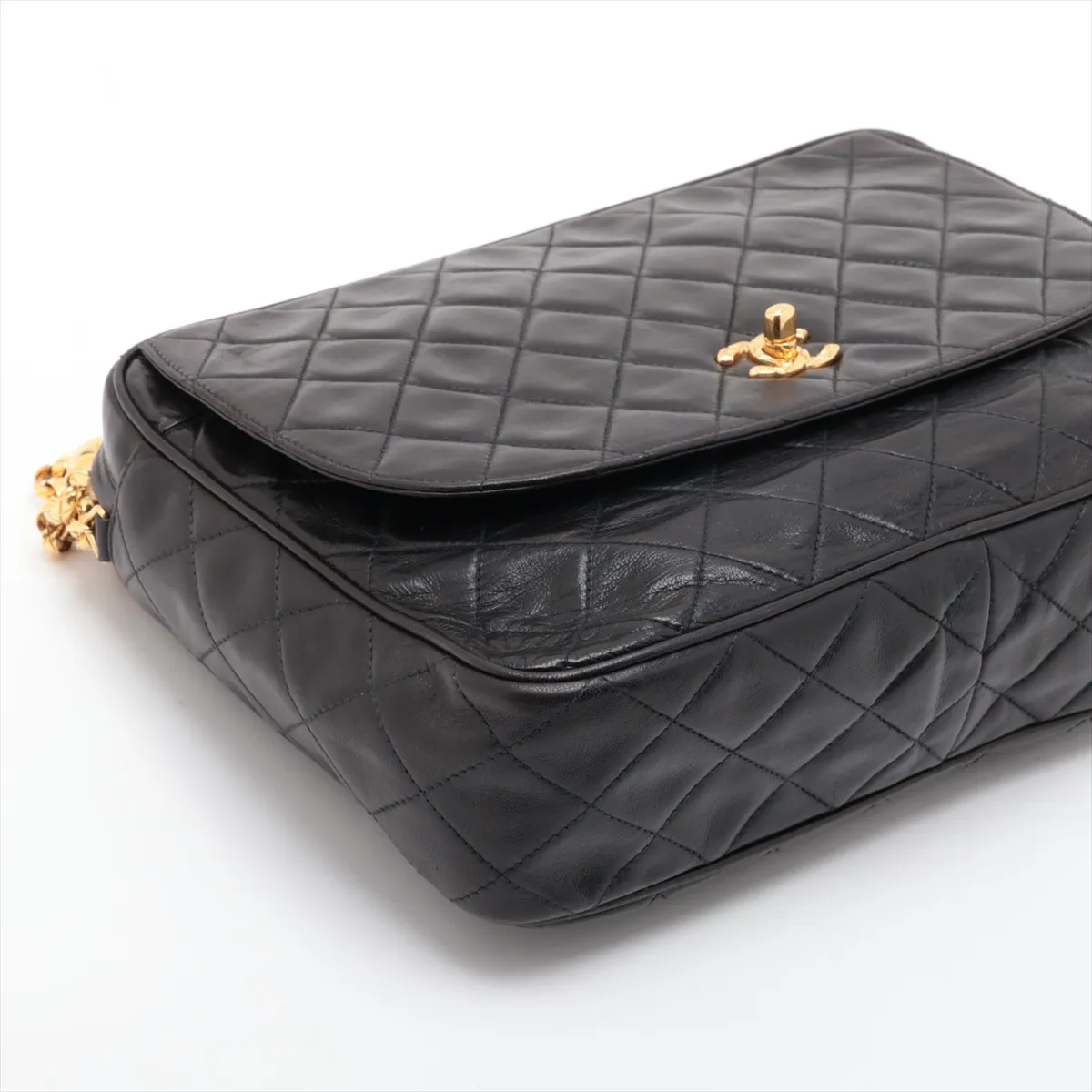 Matelassé Lambskin Chain Shoulder Bag, Black with Gold Hardware, Item No. 1952031 (Serial Number 1) — view 4
