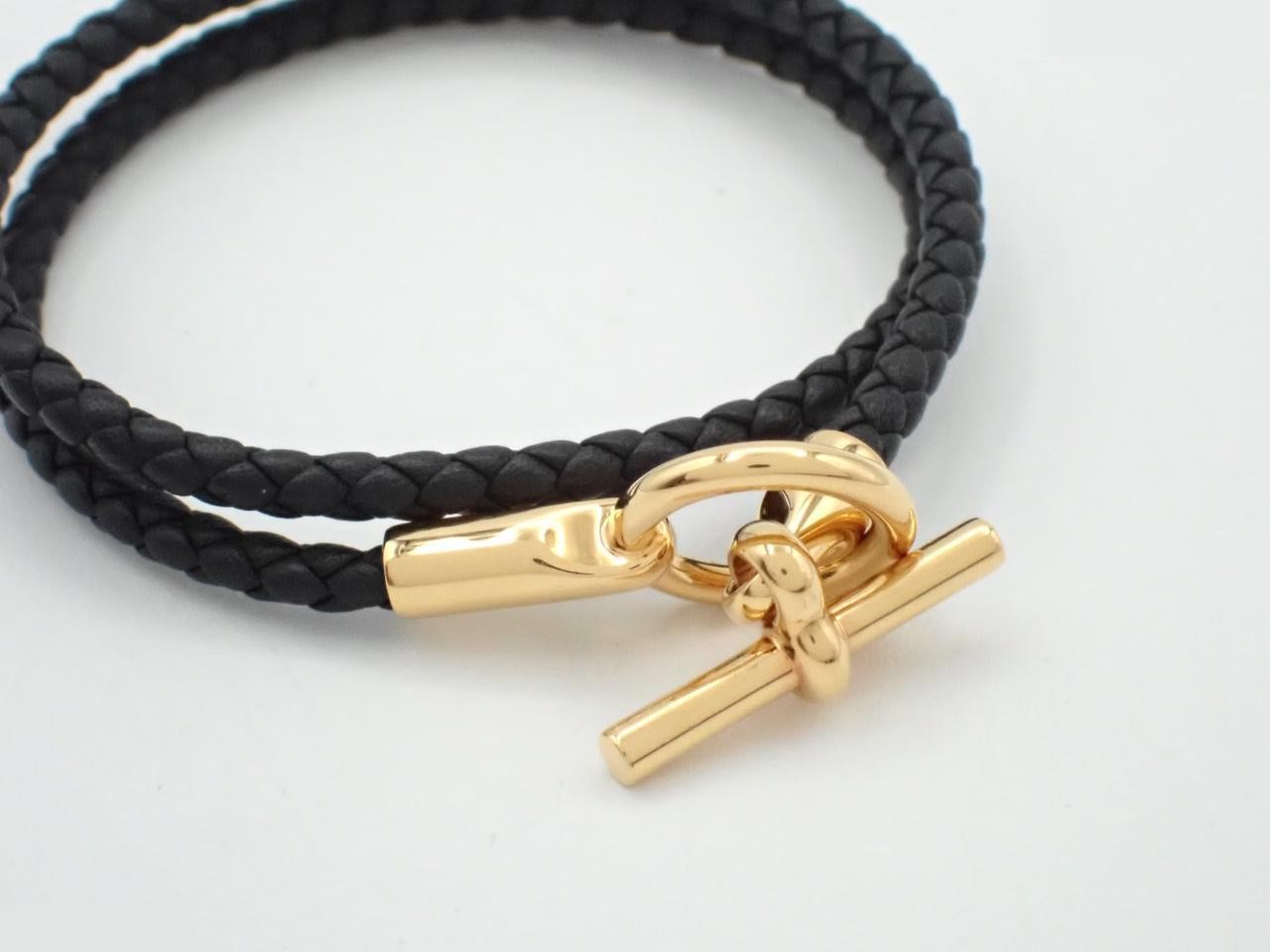 Glenan Double Tour Bracelet, Black, Gold Hardware — view 3