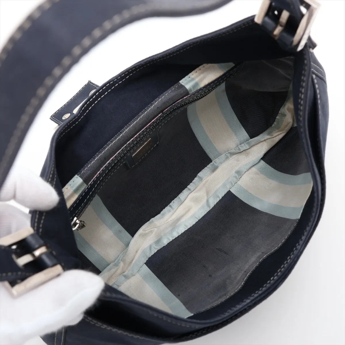 Mamma Bucket Denim Shoulder Bag, Navy, Missing Parts — view 7