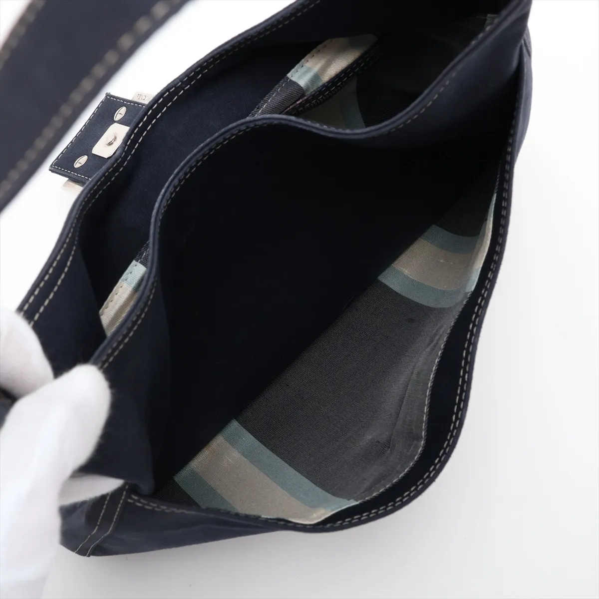 Mamma Bucket Denim Shoulder Bag, Navy, Missing Parts — view 8