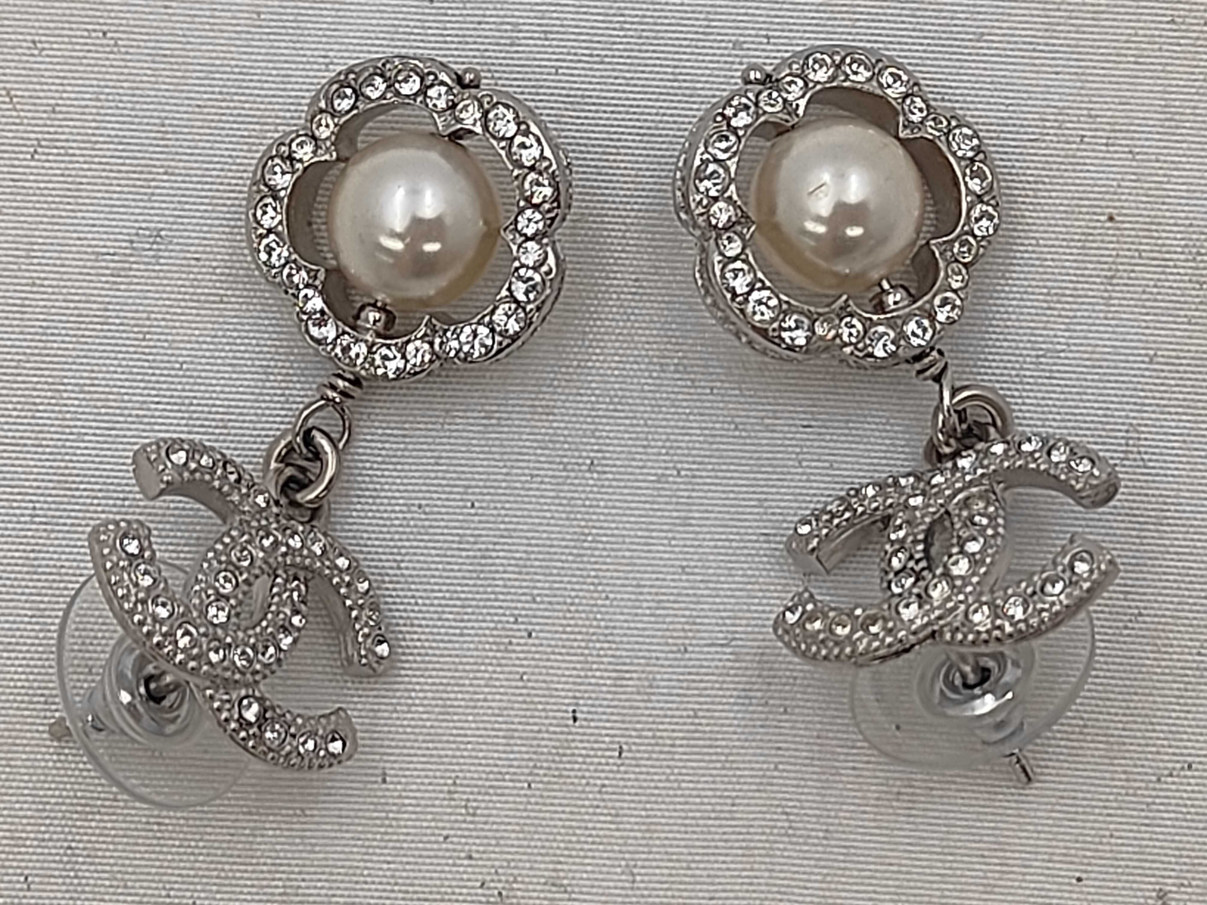 Swing Earrings, Rhinestone, Coco Mark, Camellia, Pearl, I20P Earrings