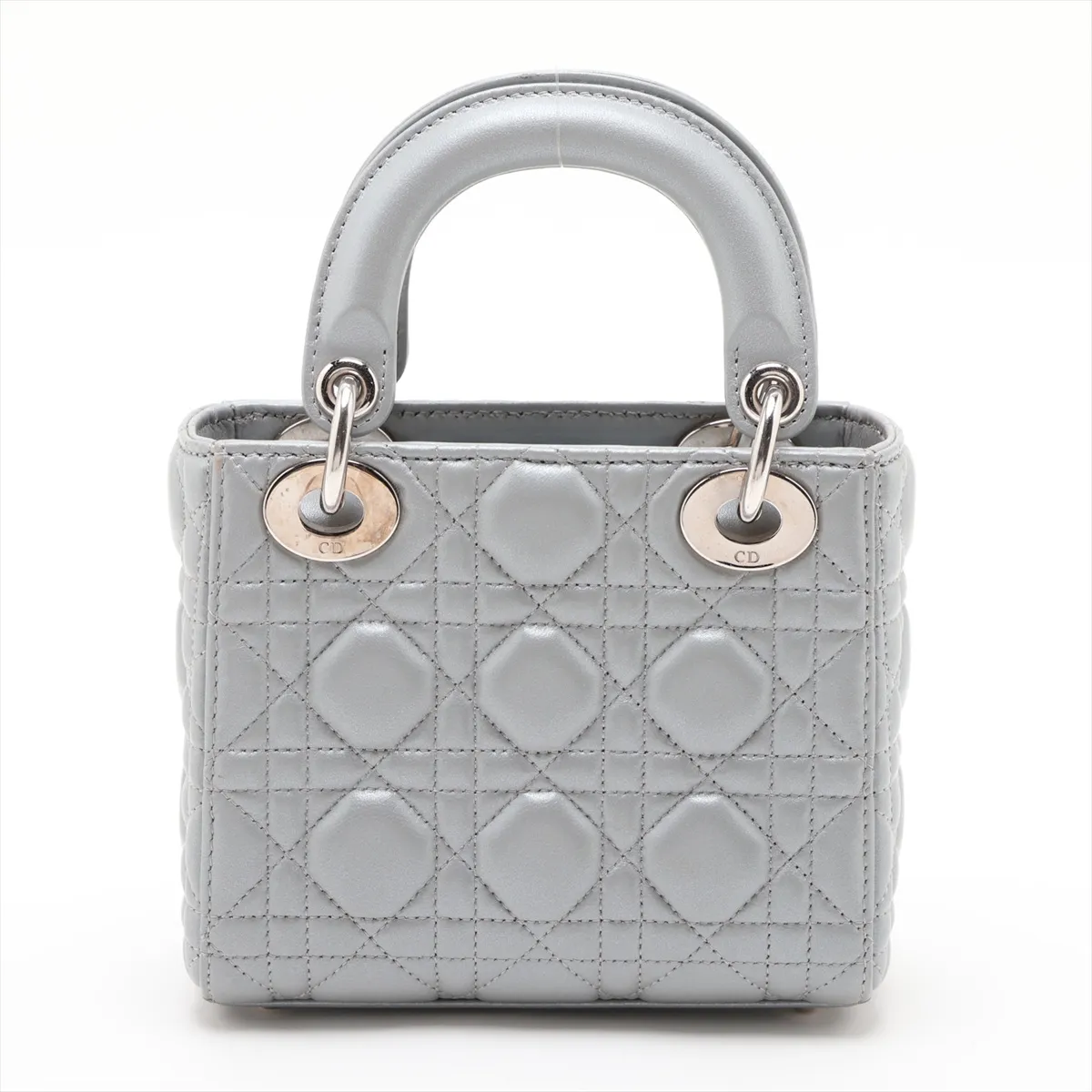 Cannage Lady Dior Mini Leather 2-Way Handbag, Silver — view 2