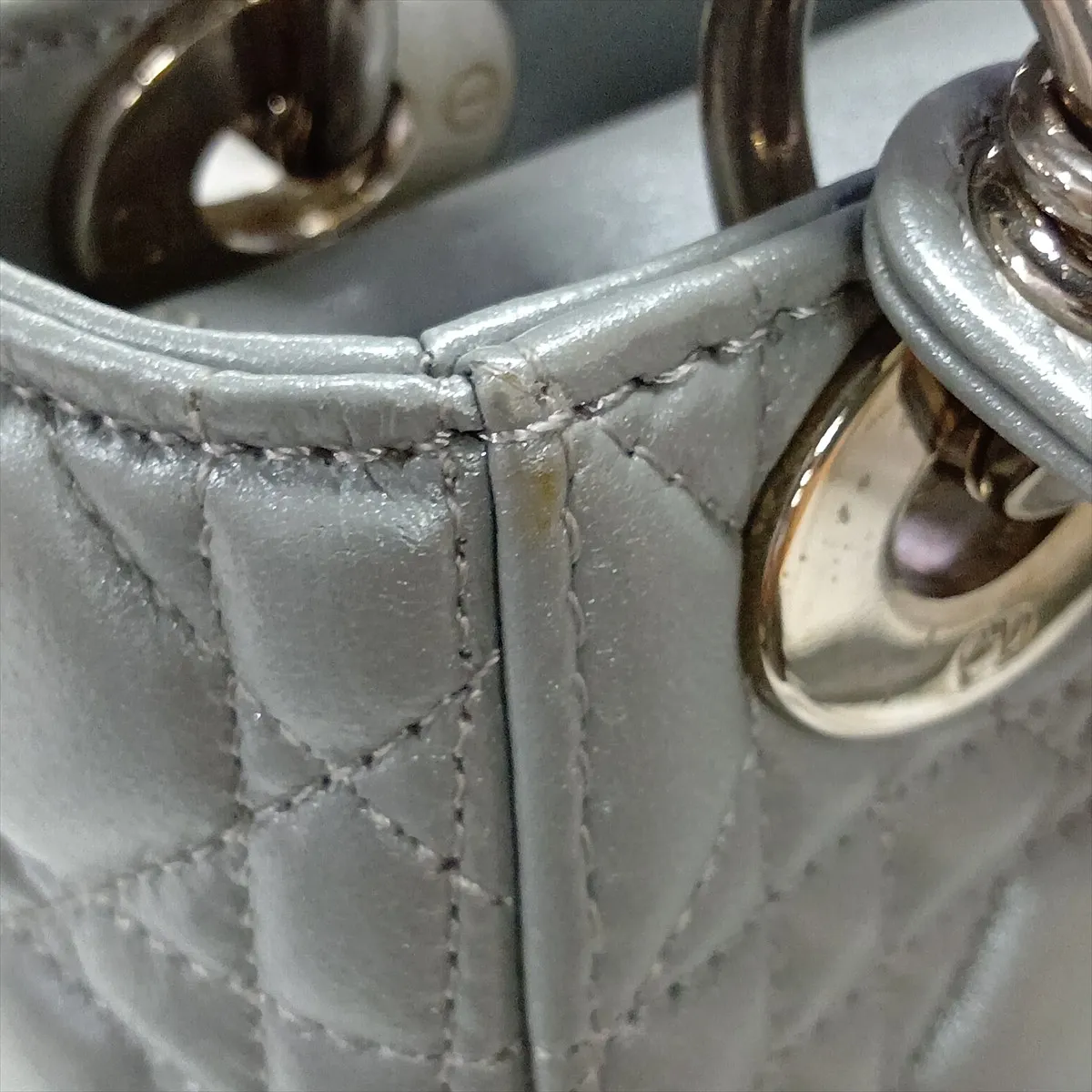 Cannage Lady Dior Mini Leather 2-Way Handbag, Silver — view 15