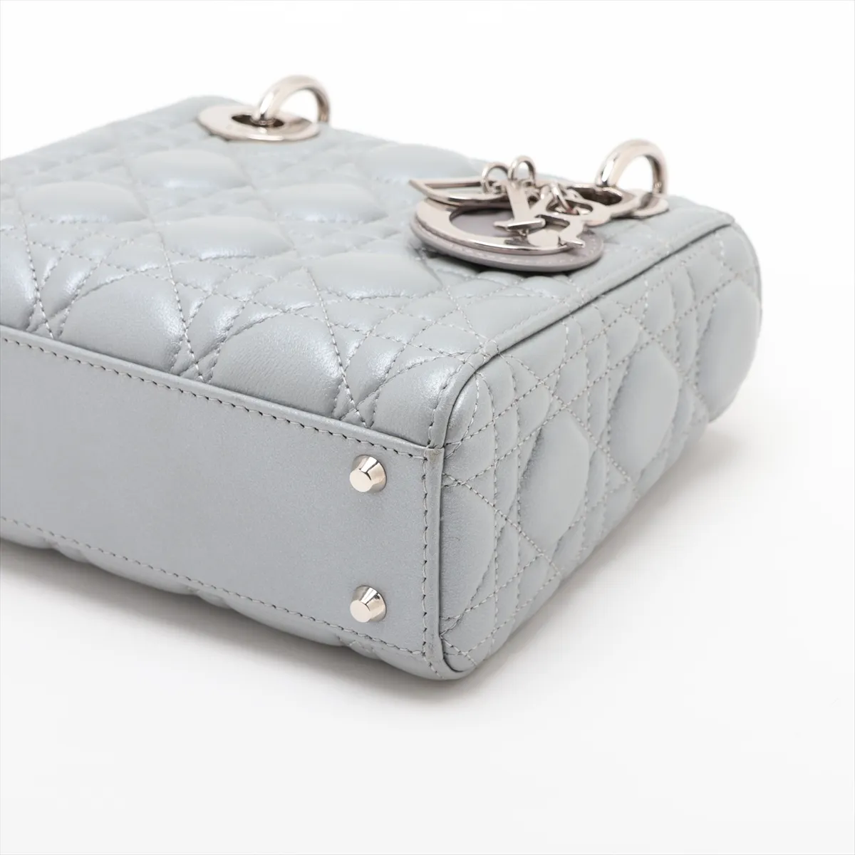 Cannage Lady Dior Mini Leather 2-Way Handbag, Silver — view 3