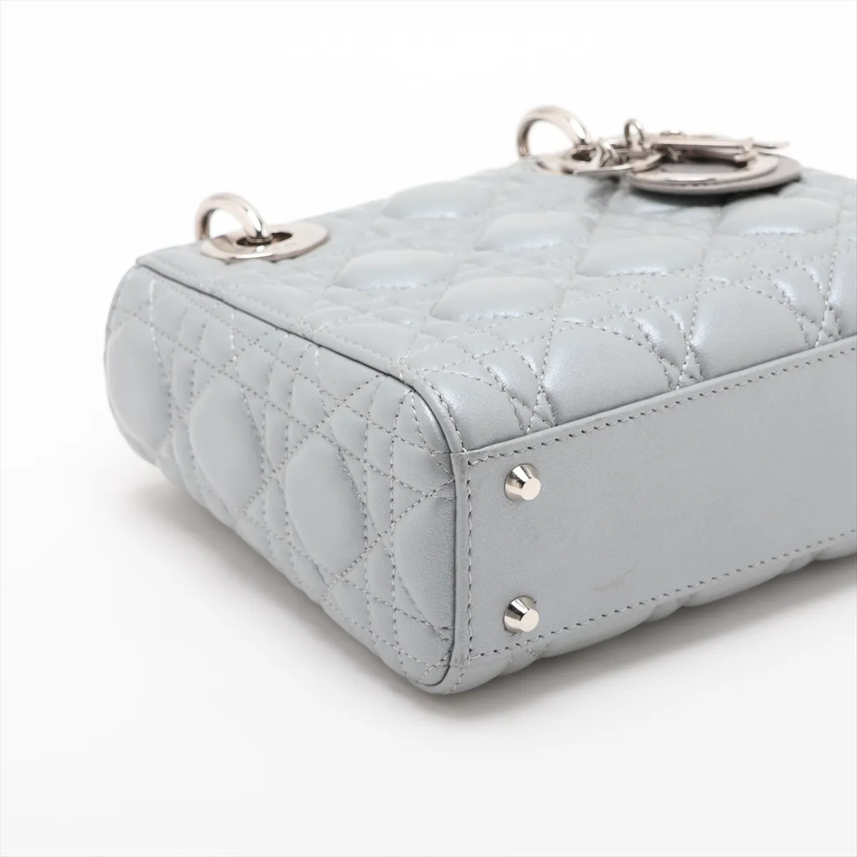 Cannage Lady Dior Mini Leather 2-Way Handbag, Silver — view 4