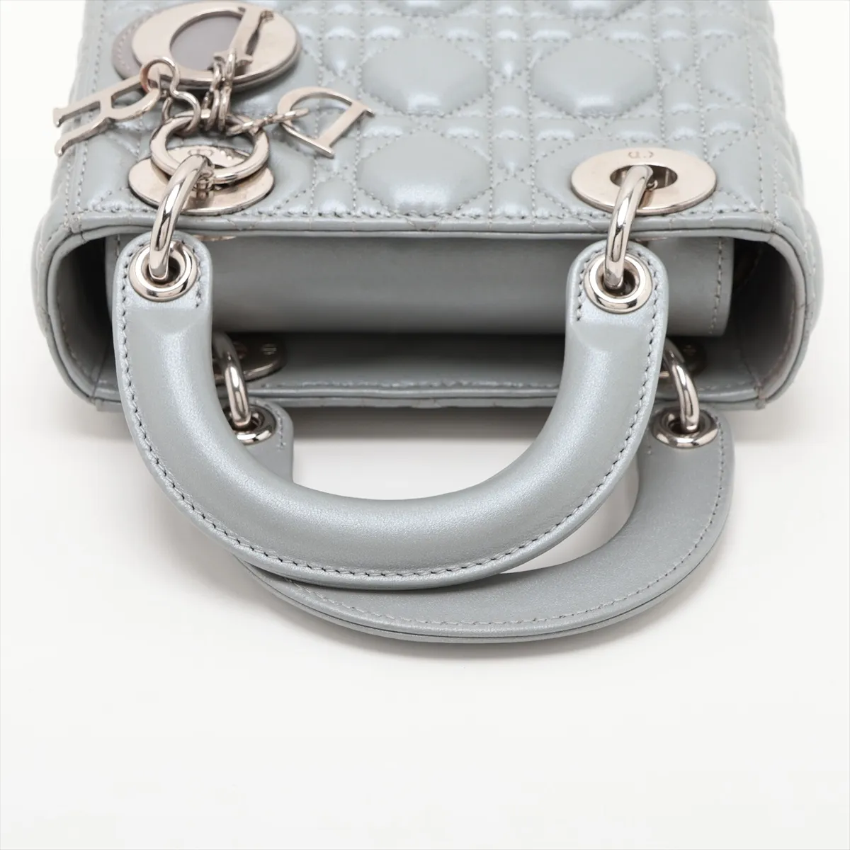 Cannage Lady Dior Mini Leather 2-Way Handbag, Silver — view 5