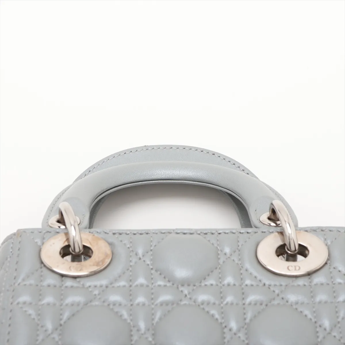 Cannage Lady Dior Mini Leather 2-Way Handbag, Silver — view 6