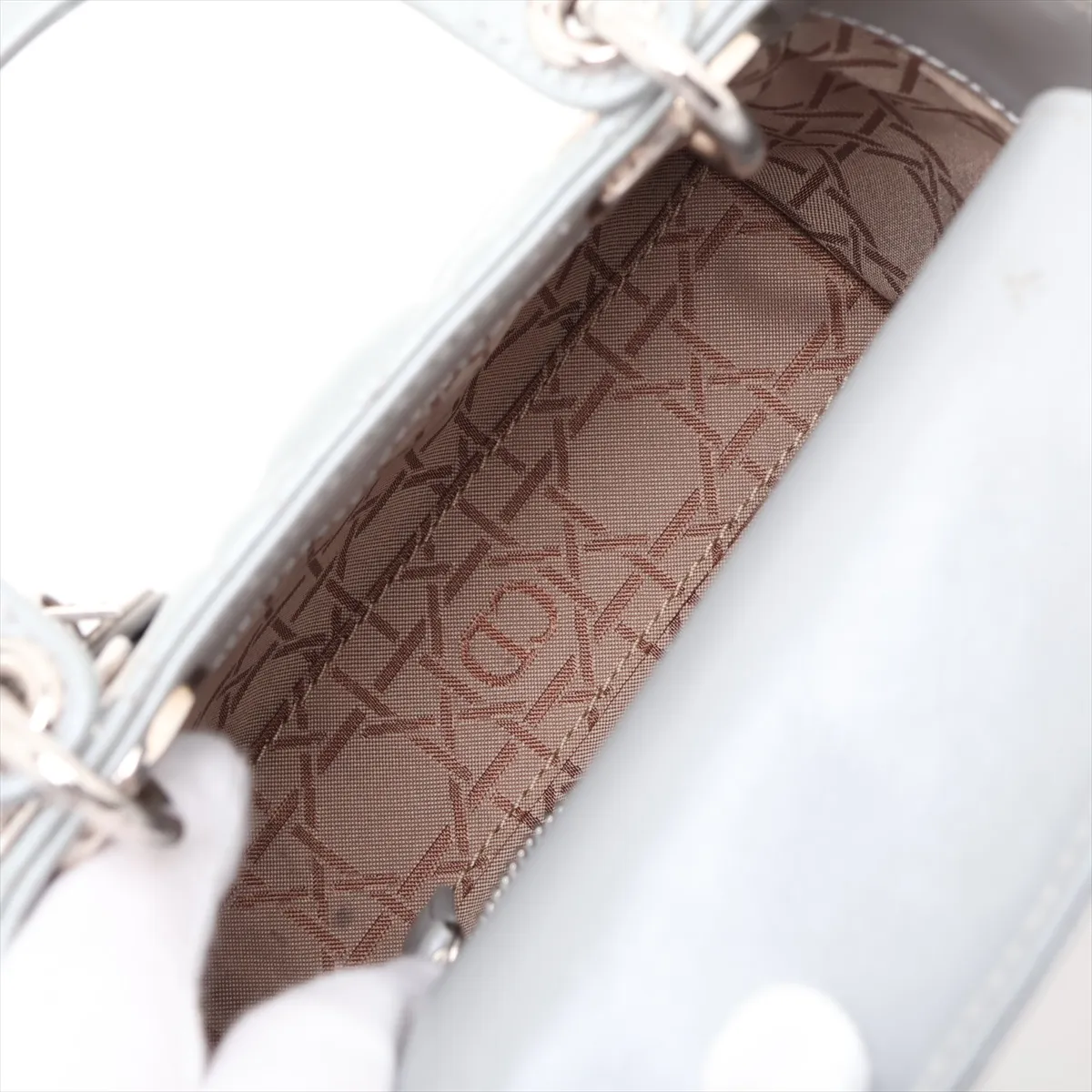 Cannage Lady Dior Mini Leather 2-Way Handbag, Silver — view 8