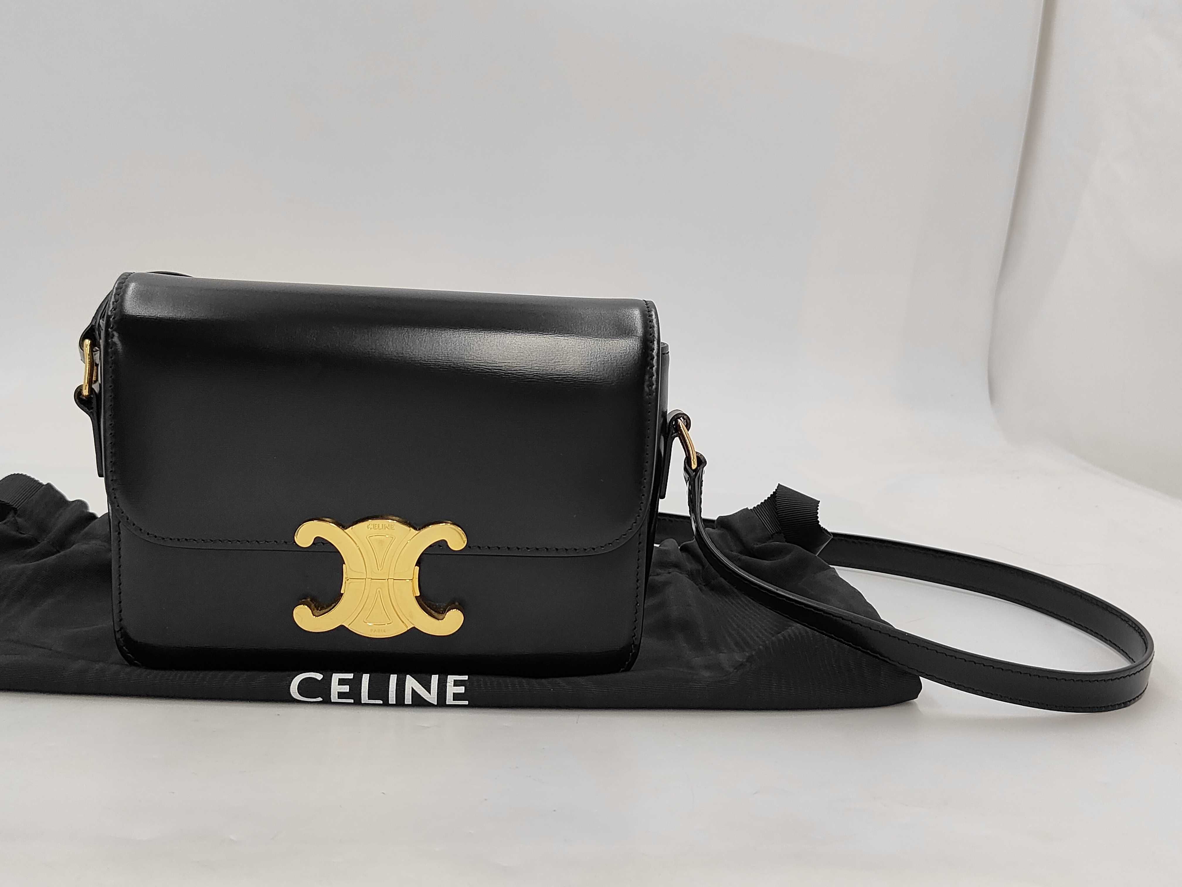 Triomphe Teen Leather Shoulder Bag Black Shoulder Bag