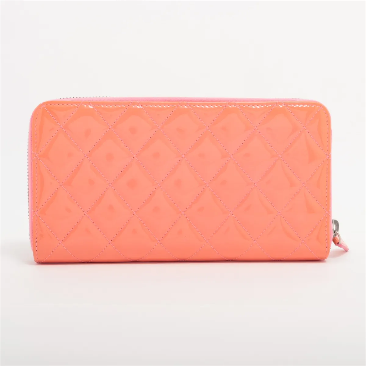 Matelasse Patent Leather Round Zip Wallet Orange x Pink Silver Hardware 21693861 — view 2