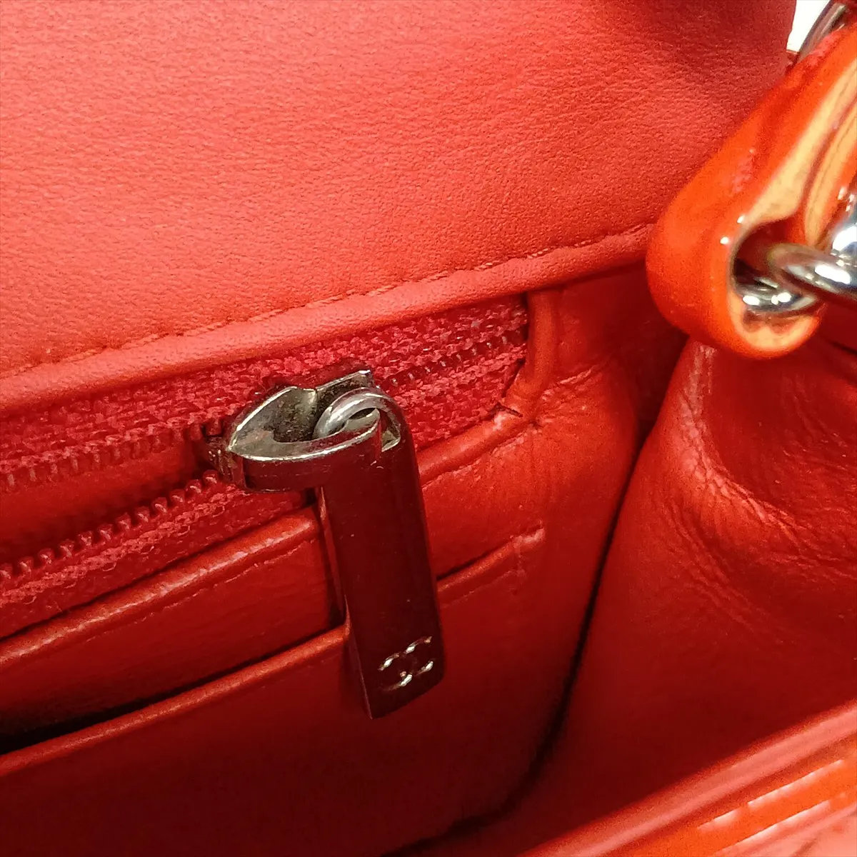 Mini Matelassé 20 Patent Leather Single Flap Single Chain Bag, Orange, Silver Hardware, 23491977, Serial Number 23-series, A69900 — view 11