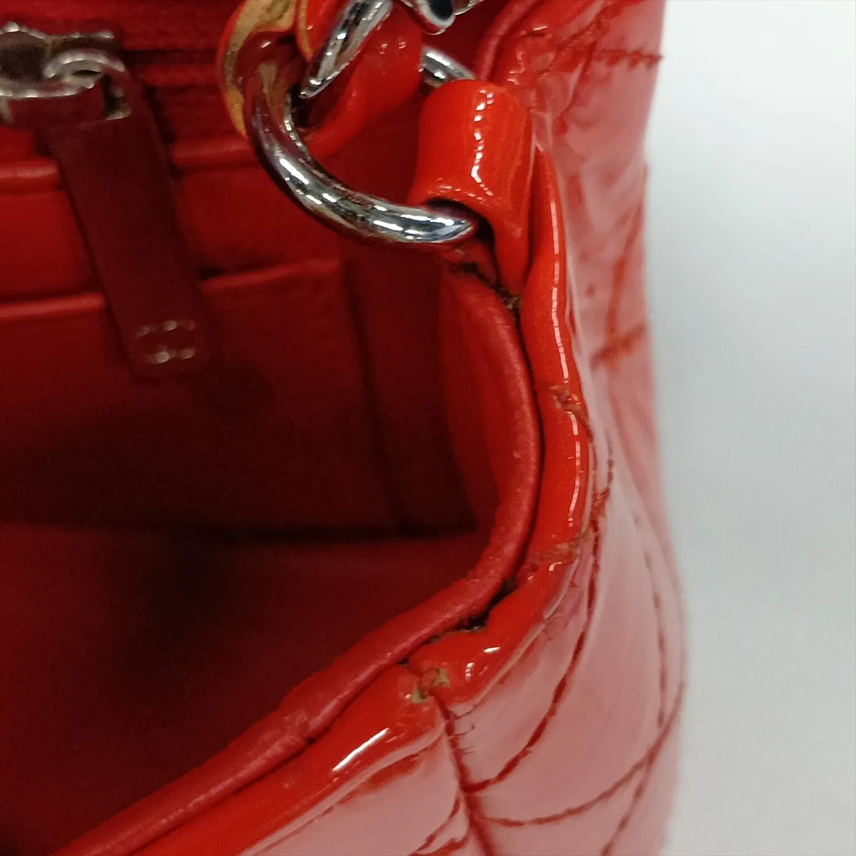 Mini Matelassé 20 Patent Leather Single Flap Single Chain Bag, Orange, Silver Hardware, 23491977, Serial Number 23-series, A69900 — view 12